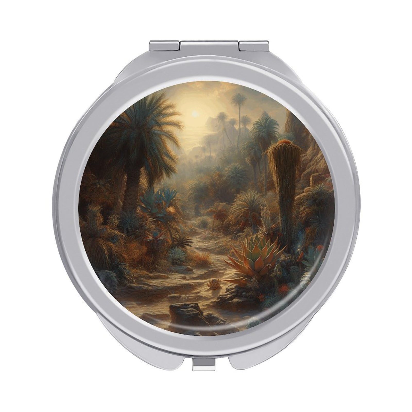 Fekiloot Style Mysterious Jungle Travel Makeup Mirror Handheld Compact Mirror Portable Pocket Mirror Double-Sided 1X/2X Magnifying For Handbag And Purses