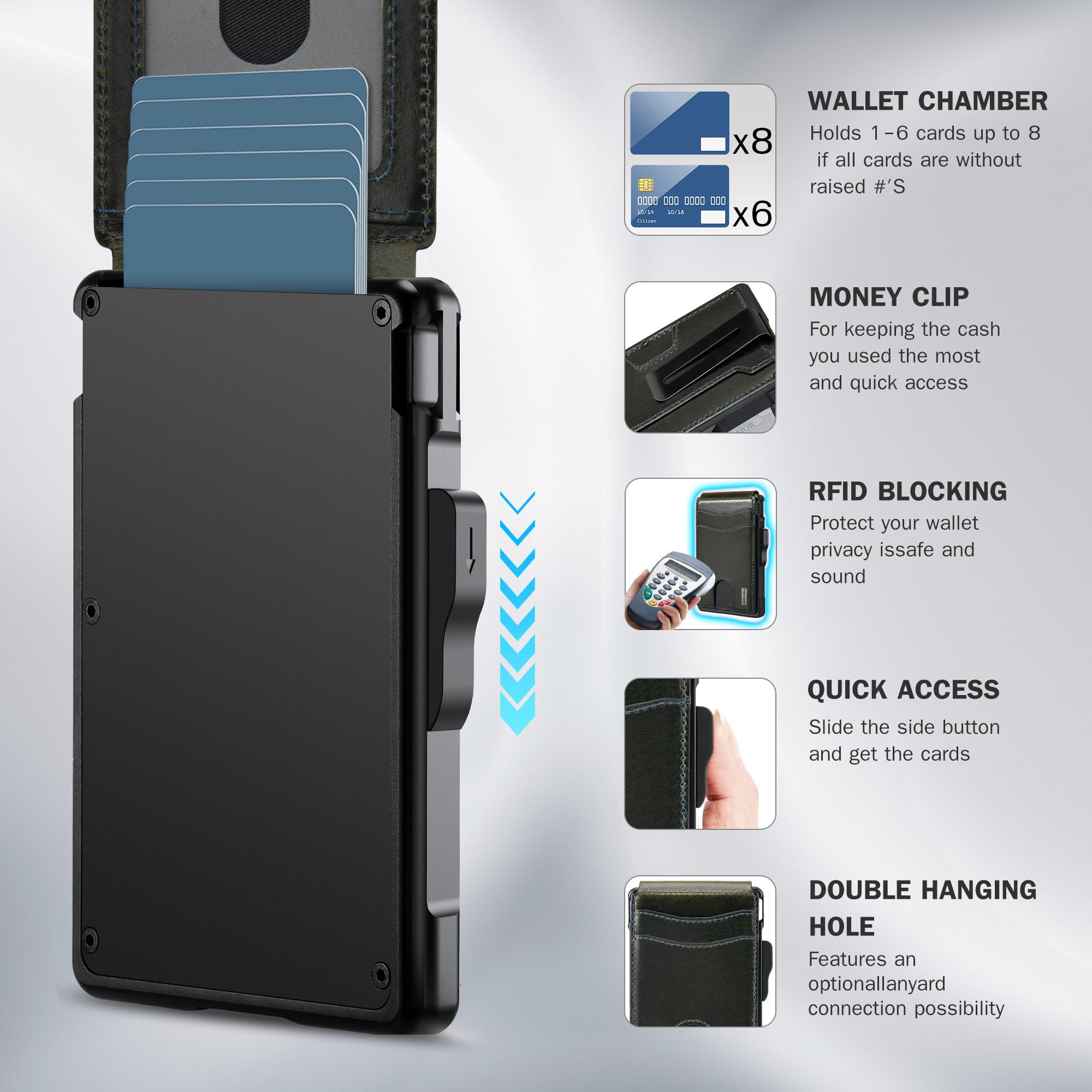 umoven Wallet for Men - with Money Clip Slim Leather Slots Credit Card Holder RFID Blocking Bifold Minimalist Wallet (Top Layer Leather-Dark Olive Green)