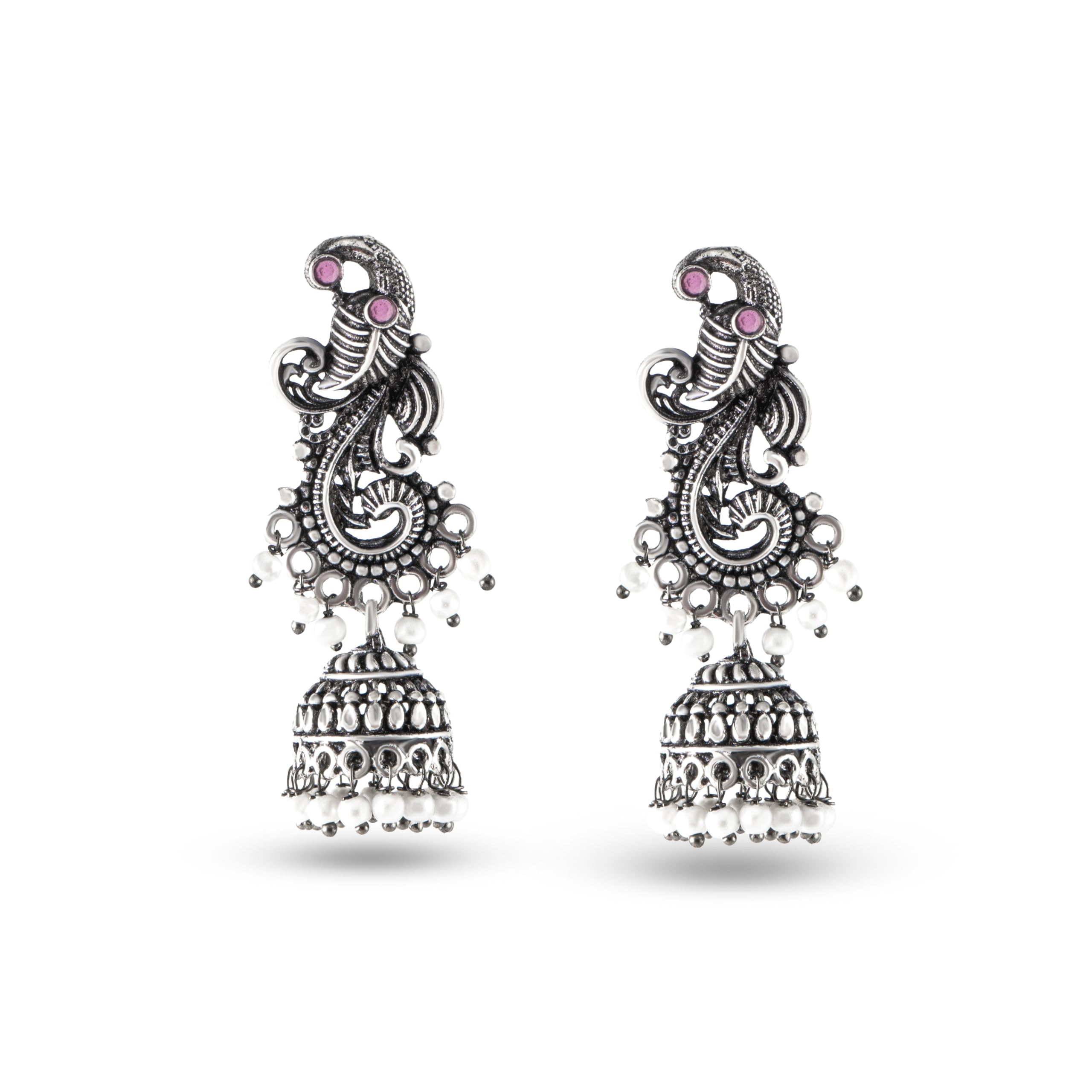 Nipura Mayoor Pearl Jhumki/Jhumka | Earrings for Women and Girls | Antique Plated Earrings with Zircona Gemstone | Gift for Women and Girls - Pink & White (B0CSWS9C5R) Amazon Price History, Amazon Price Tracker