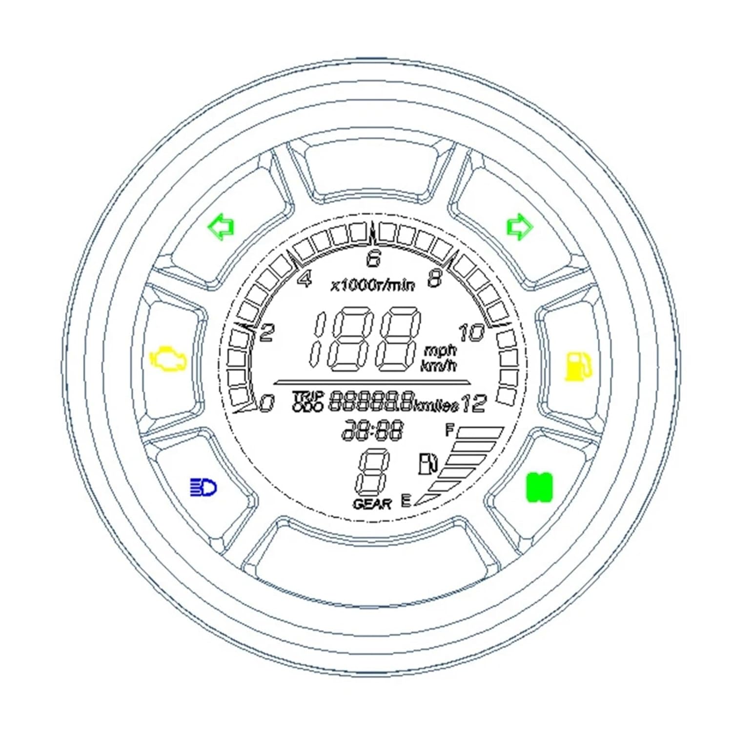 Motorcycle Speedometer Tachometer Universal Digital Speedometer Cylinders Gear Odometer Tachometer Trip Meter for YA&MAHA for KA&was&AKI