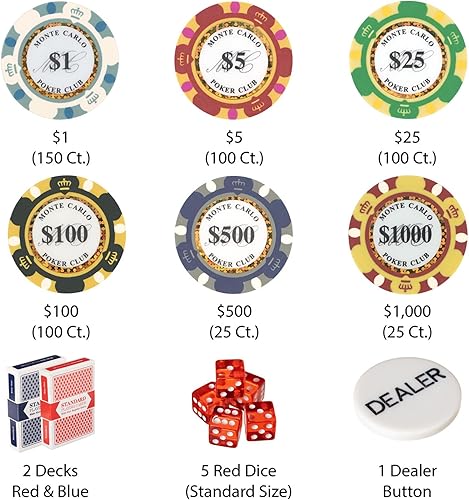 Miniatura 5 de Set de 500 fichas de póker Monte Carlo 3-Tone de 14 gramos con caja de aluminio de Brybelly