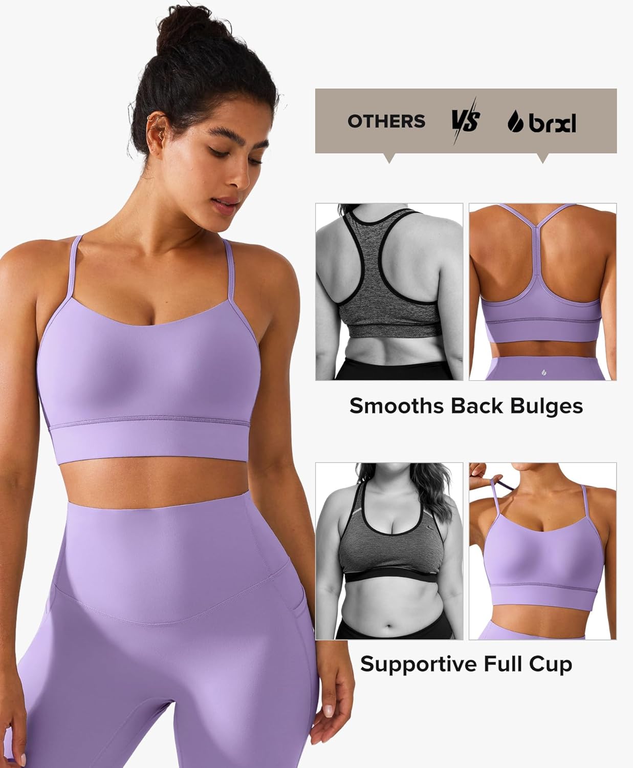 BRXL Y Back Sports Bras for Women Padded Racerback Low Impact Soft Thin Strap Workout Yoga Gym Casual - Image 4