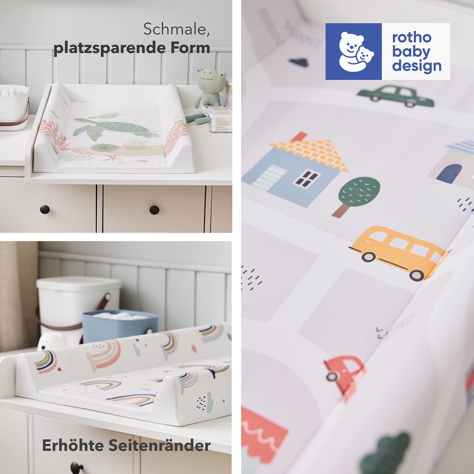 Rotho Babydesign Cambiador en Cuña 50x70 cm “Animales de la Granja” – Verde, Suave e Impermeable, Acolchado Grueso, Laterales Elevados, PVC Oeko-Tex, Fácil de Limpiar