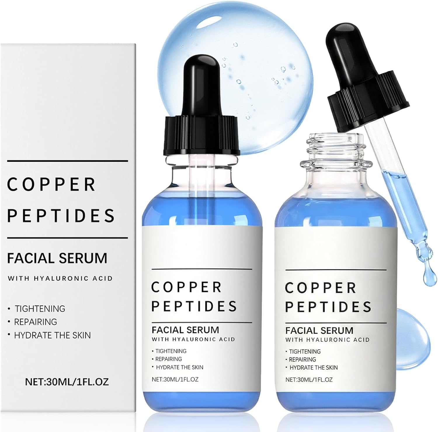 Bettinay 2 Pcs Copper Peptides Serum for Face, GHK CU Anti Aging Hydrating Hyaluronic Acid Serum