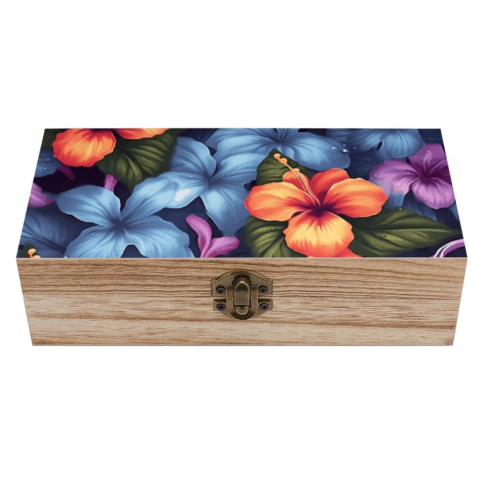 AQRJLPM Wooden Jewelry Box Beautifully Keepsake Box Trinket Box Keepsake Storage Organizer Tropical Floral Handmade Wooden Box for Storing Jewelry, Coins, Tartot Cards, Small Treasures