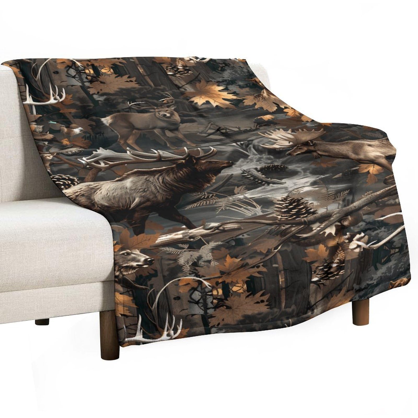 Cgsbngha Style Deer Hunting Camouflage Bear Flannel Fleece Blanket Lightweight Soft Throw Blankets For Sofa Couch Bed Chair