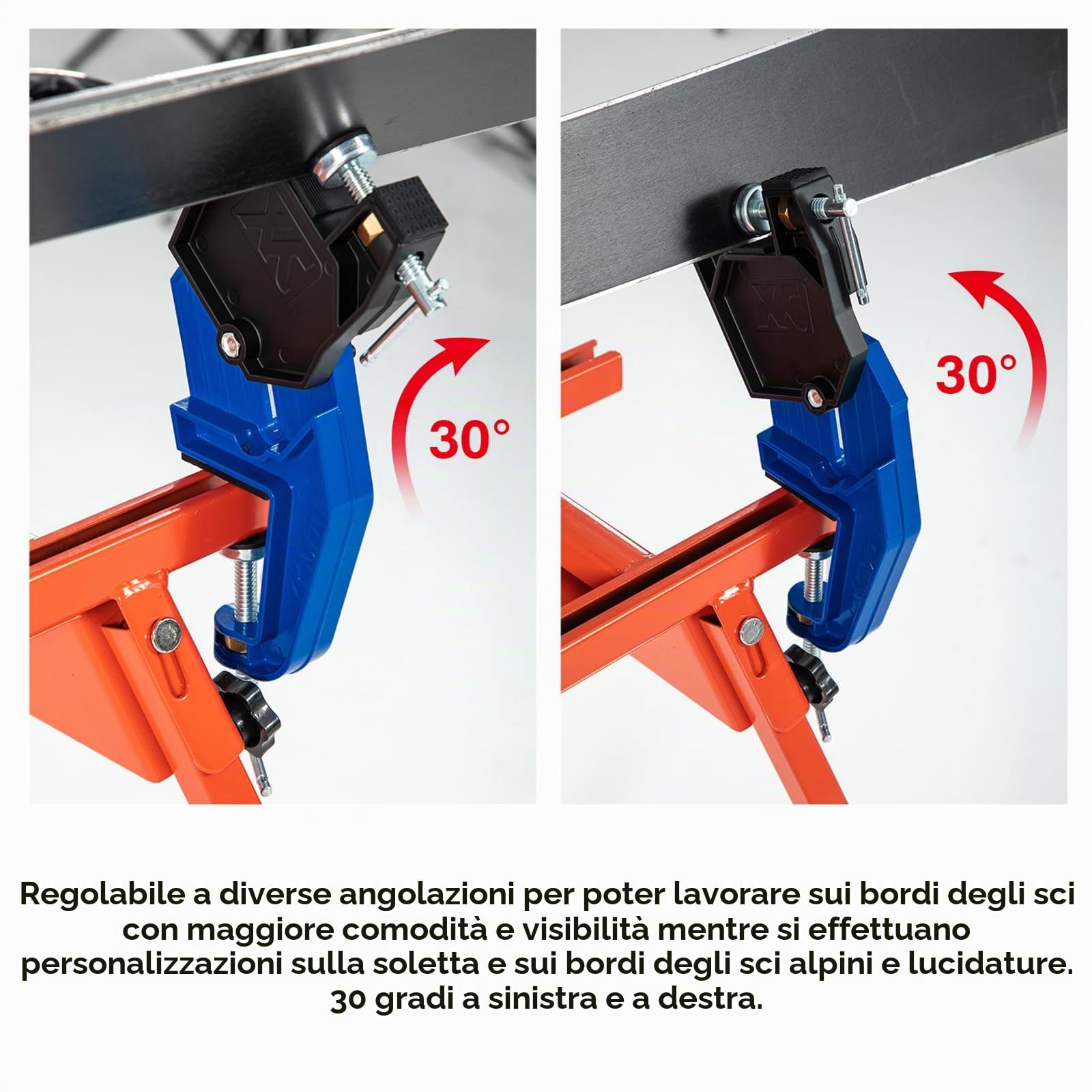 XCMAN Alpine Ski Vise Pro - Morsa per accordatura e ceratura, angolo e altezza regolabili, durevole e stabile, ganascia aperta fino a 105 mm