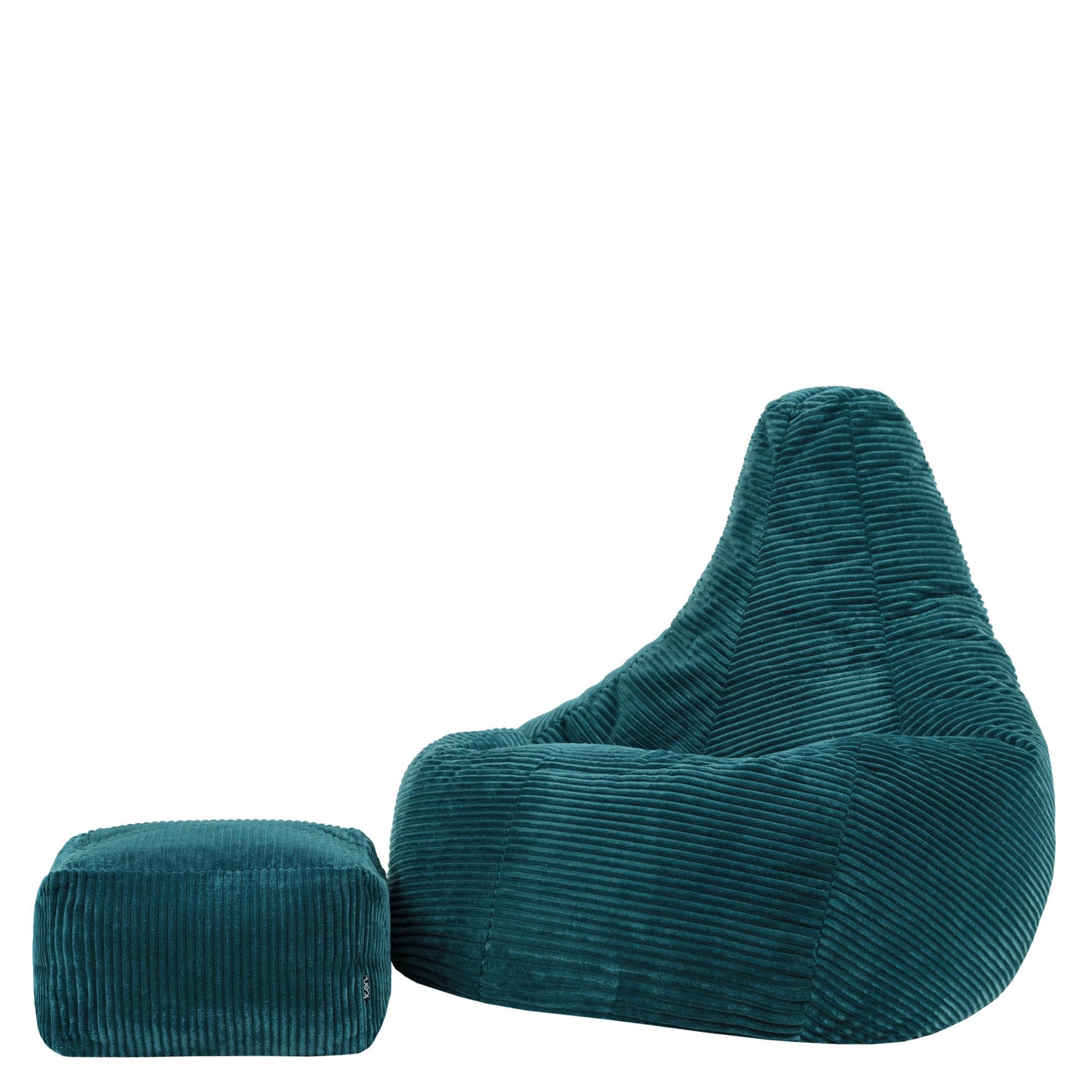 icon Dalton Large Cord Bean Bag Chair and Footstool, Teal, XXL Adult Bean Bag with Filling Included, Comfy Chair, Living Room Furniture, Bedroom Furniture