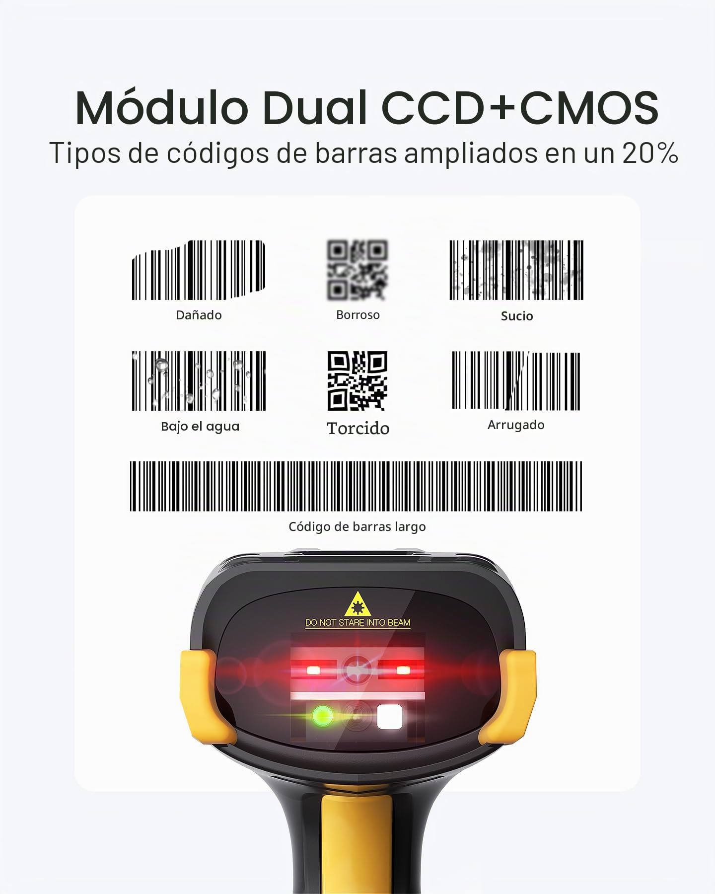Inateck Escáner de Códigos de Barras Inalámbrico 2D con Pantalla, Doble Sensor CMOS CCD para Códigos Largos y Borrosos, Lector QR Bluetooth con Base de Carga, Teclado de Configuración, Soporta App SDK