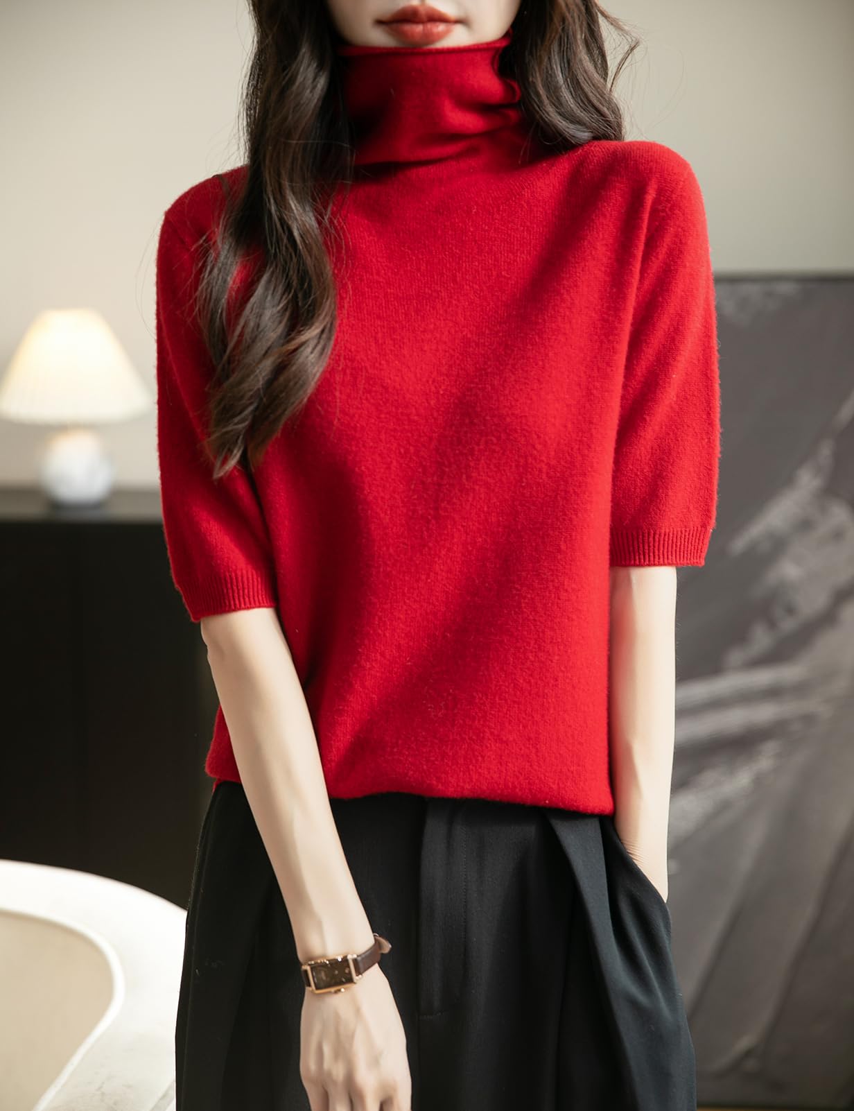 Chanyarn Femme 100% Lain Merino Manches Courtes Pull Col Roulé 2025 Printemps Été Hiver Doux Léger sans Couture Tricot Pull