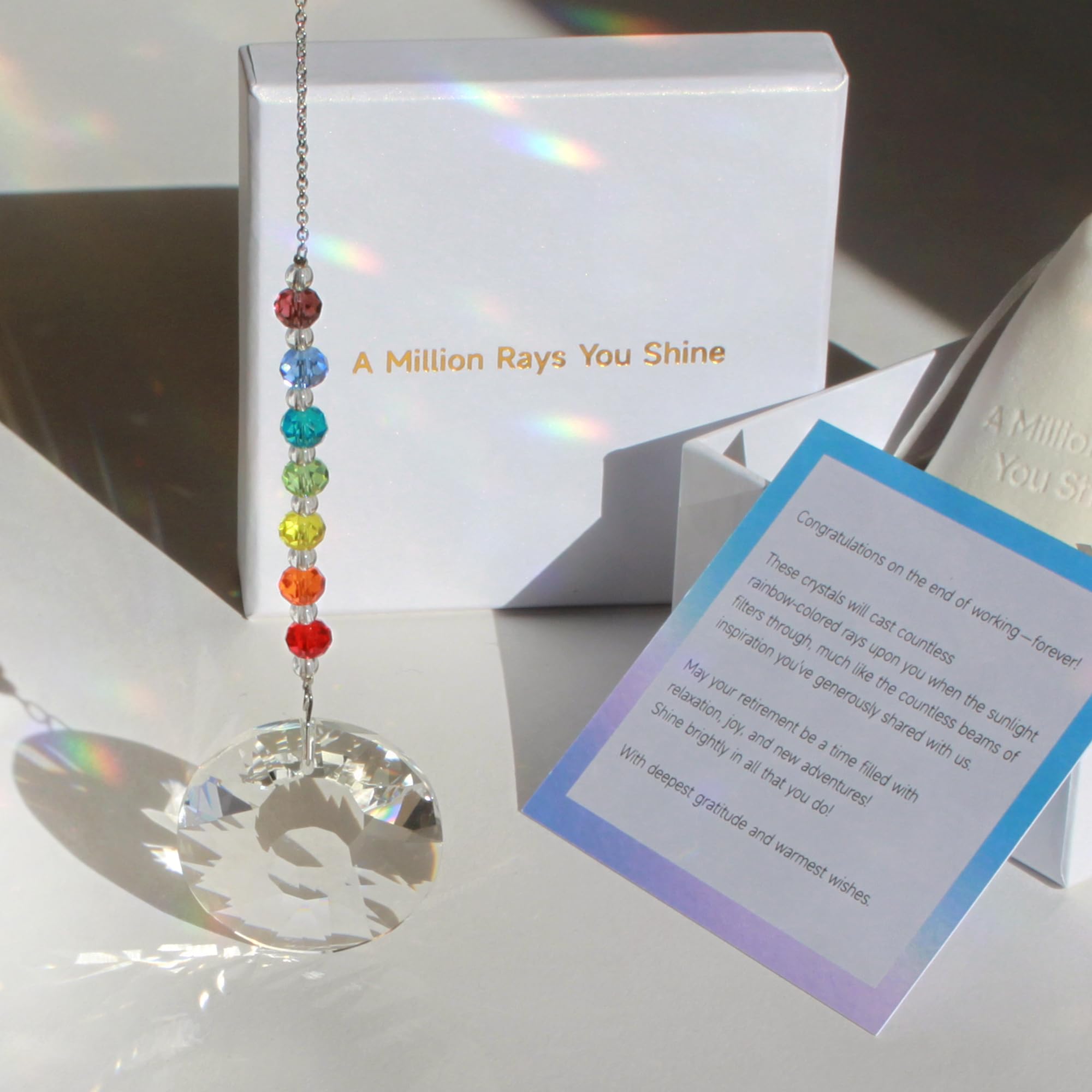Retirement Gifts - A Million Rays You Shine. Cool Happy Retirement Gifts for Women for Men. Best Gifts for Retirement with Congratulations Card. Rainbow Maker Crystal Hanging Ornament