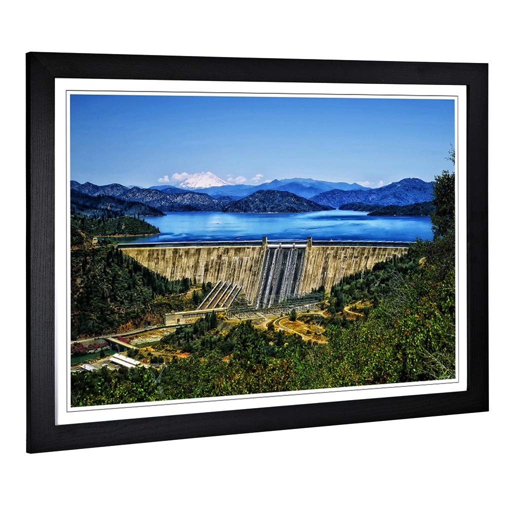 Big Box Art Framed Print of Mountains & Fontana Dam North Carolina Design | Wall Art Picture | Home Decor for Kitchen, Living Room, Bedroom, Hallway, Black, A2 / 24.5x18 Inch / 62x45cm