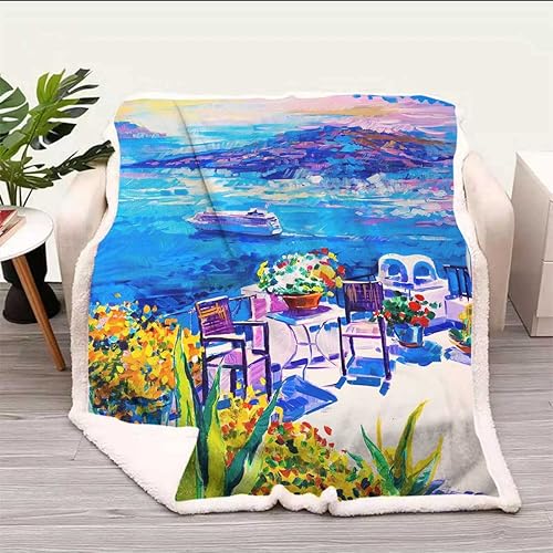 Miniatura 8 de Hermosa manta gruesa Cobijas Calientes para Invierno con diseño de paisaje marino, suave y acogedora para cama de campamento, tamaño pequeño, 31.5