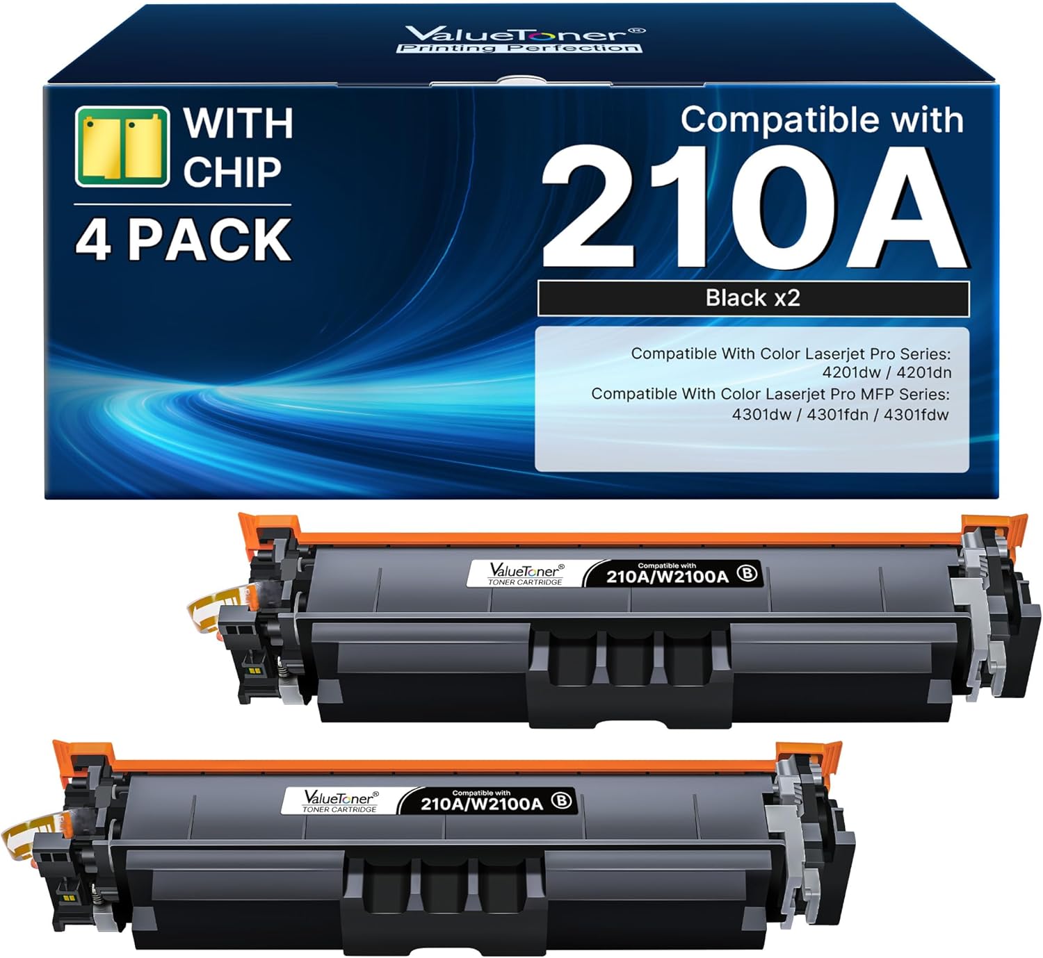 210A Black Toner Cartridges 2 Pack (with Chip) - Replacement for HP 210X 210A Toner Cartridges Works for HP Color Laserjet Pro MFP 4301fdw Toner, 4301fdn Pro 4201dw 4201dn Series Printer丨W2100A W2100X