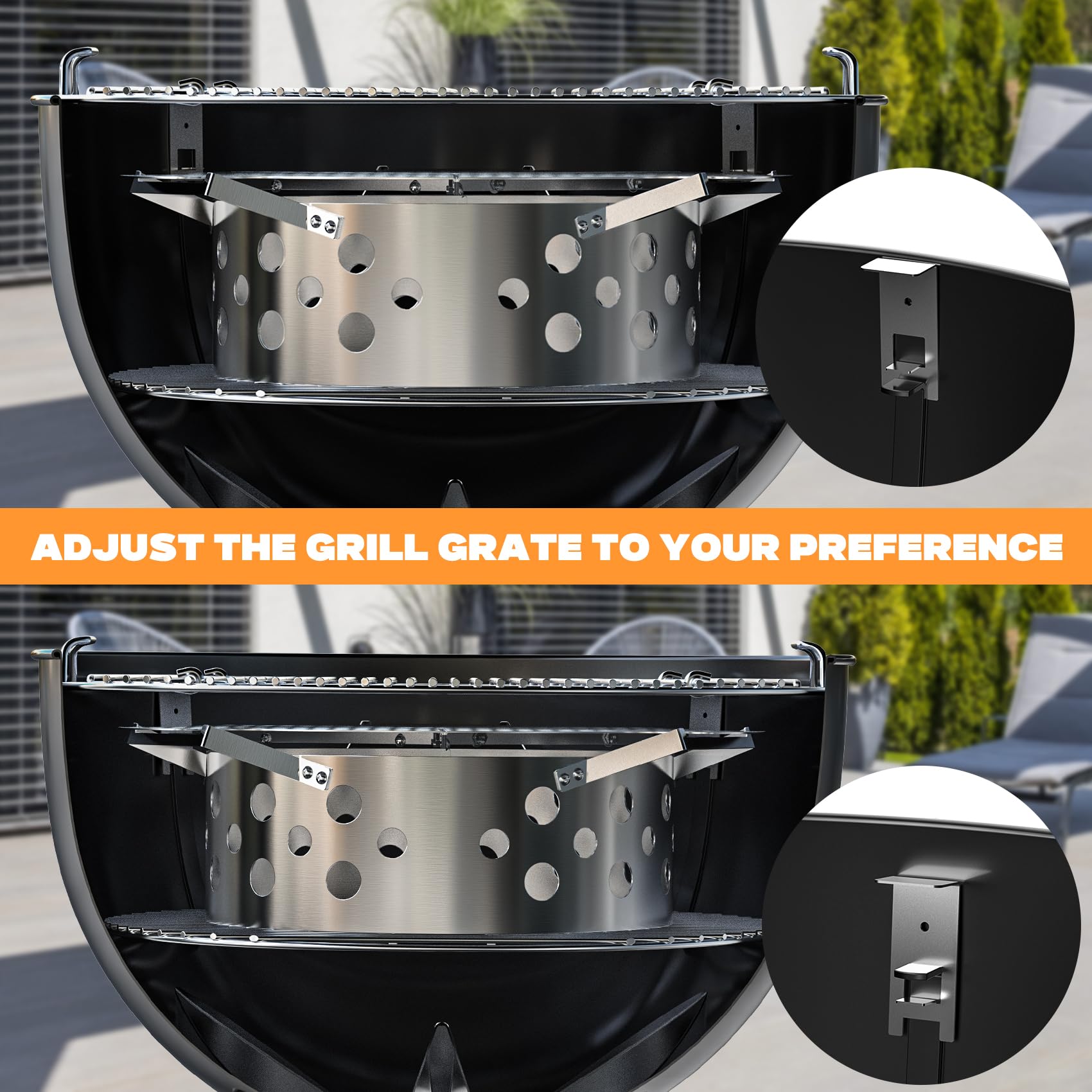 Onlyfire Kit de Fumage en Acier Inoxydable pour Barbecue Weber 57 cm, Boîte à Charbon avec Réflecteur de Chaleur