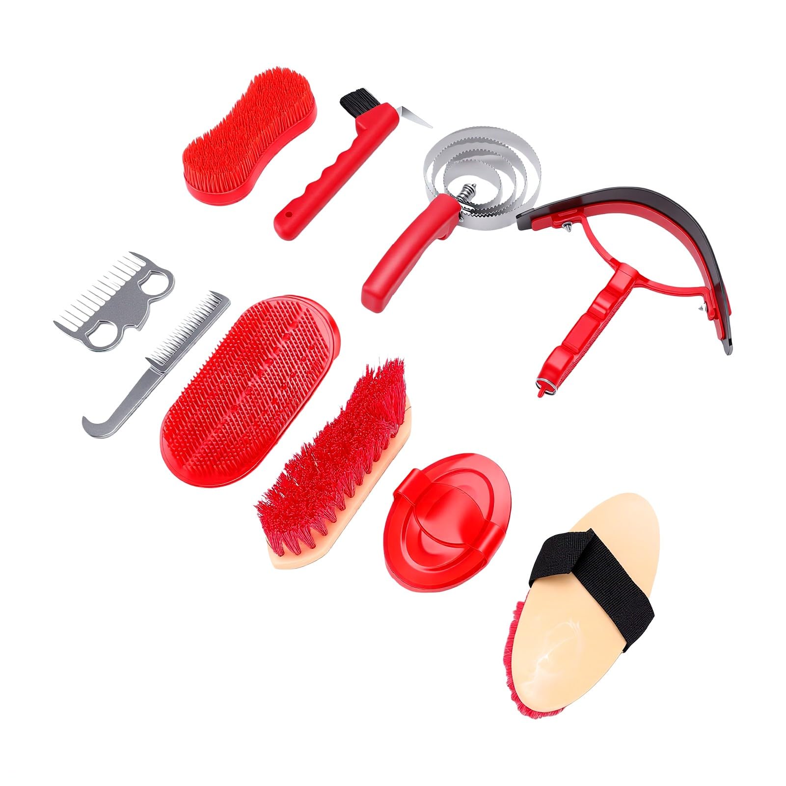 Kit per Toelettatura Cavalli da 10 Pezzi, Set di Forniture per Selleria Set Spazzole per Cavalli Pettine per Pulizia per Cura Equina per Toelettatura Fattoria Spargimento
