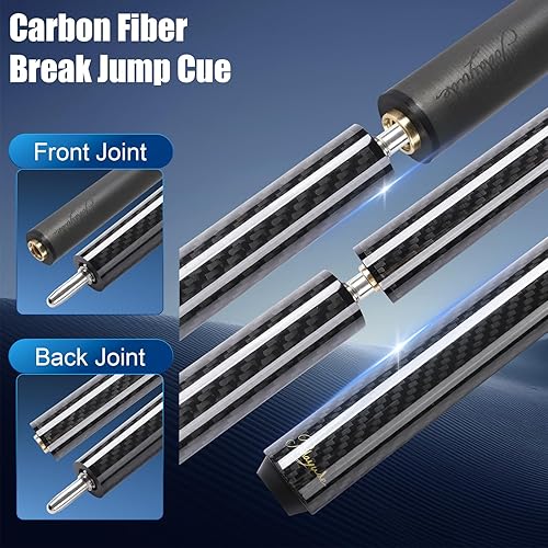 Miniatura 6 de PODAYUDE Taco de salto de fibra de carbono  3 piezas de taco de piscina de fibra de carbono Uni-Loc Junta Puntas de 0.508 in Puntas de Break Taco de