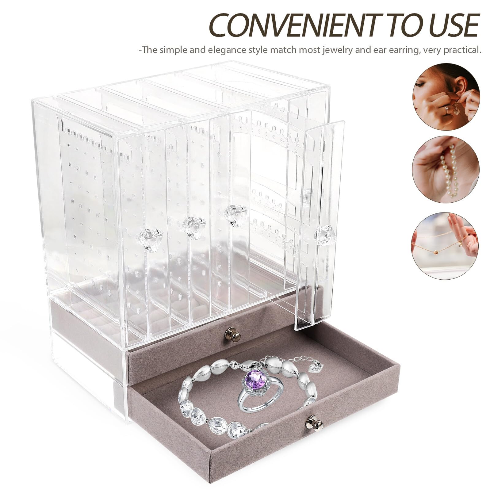 Transparentes Schmuckkästchen mit Doppellagigem Schubladendesign Klarer Schmuck organizer für Desktop Aufbewahrungsbox für Ringe Ohrringe Halsketten für Zuhause und Ladendisplay