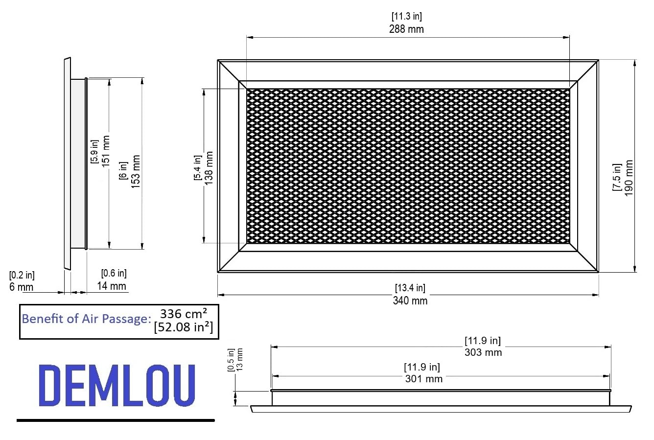 Grille de Ventilation Aluminium Blanc 30 x 15 cm Rectangulaire.