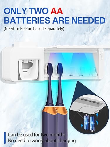 Miniatura 10 de OVAS HOO Soporte para cepillos de dientes montado en la pared, kit de exprimidor automático de pasta de dientes, carga solar, 5 ranuras para