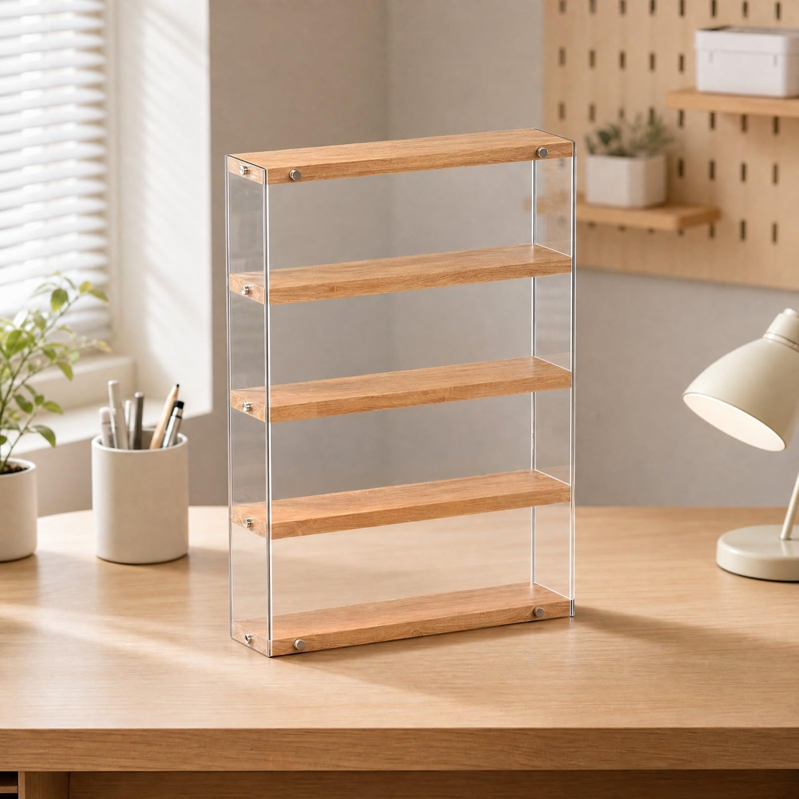 Qianly Vitrine Table Cvercle Pssière Peu Encombra Armoire Étagères à Grain Bois Épais pr Salon , 30CM , 4 Étages