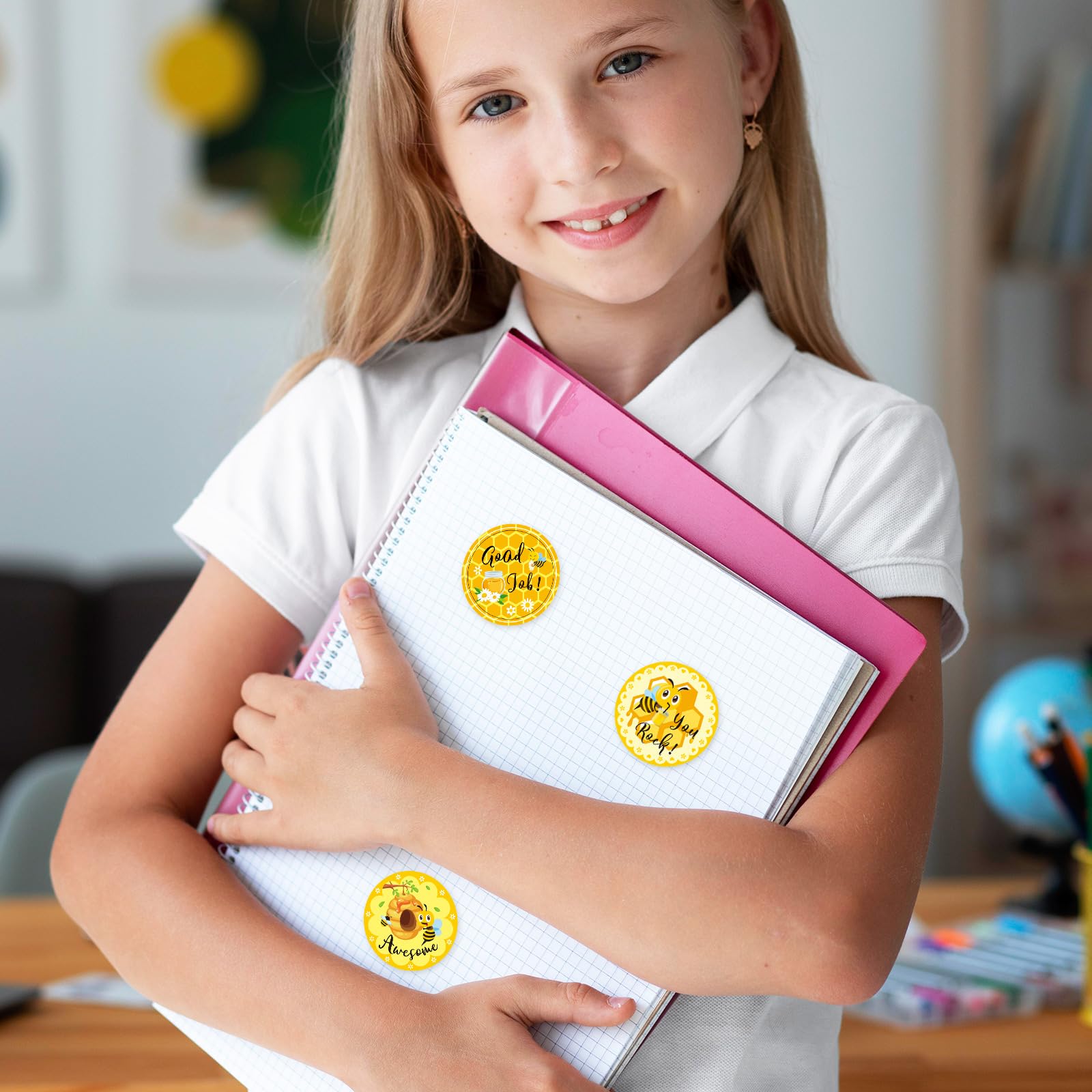 Whaline 1000Pcs Bee Incentive Stickers Cute Honeybee Round Student Reward Stickers Motivational Sunflower Bee Label Decals for for Back to School Party Classroom School Supplies - Image 6