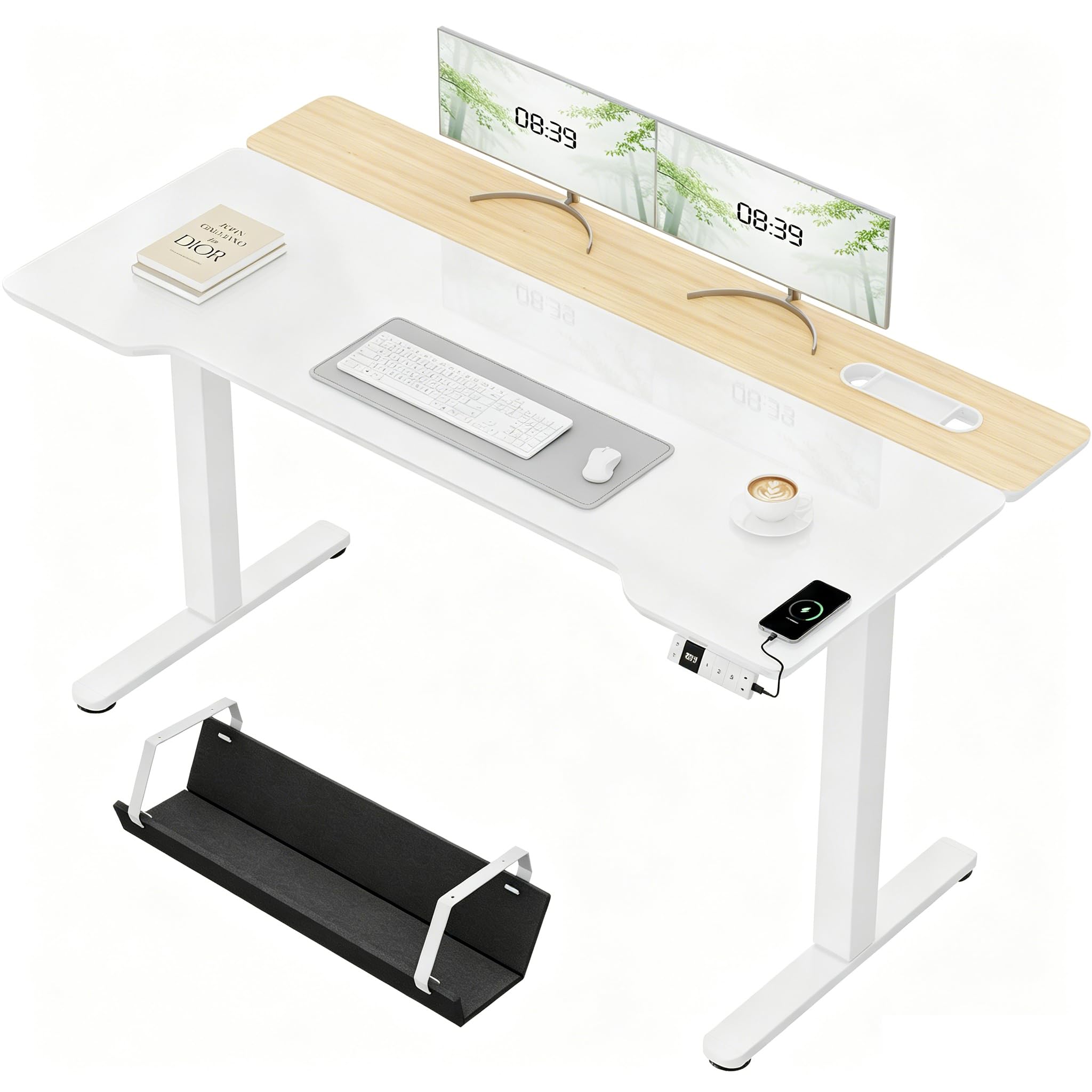 Devoko Höhenverstellbarer Schreibtisch Glas 140x70cm,Elektrischer Schreibtisch mit beschreibbarer Glasoberfläche, 72-118 cm Sitz-Steh Tisch mit 3 Höhenspeichern, USB, Kabelmanagement für Homeoffice