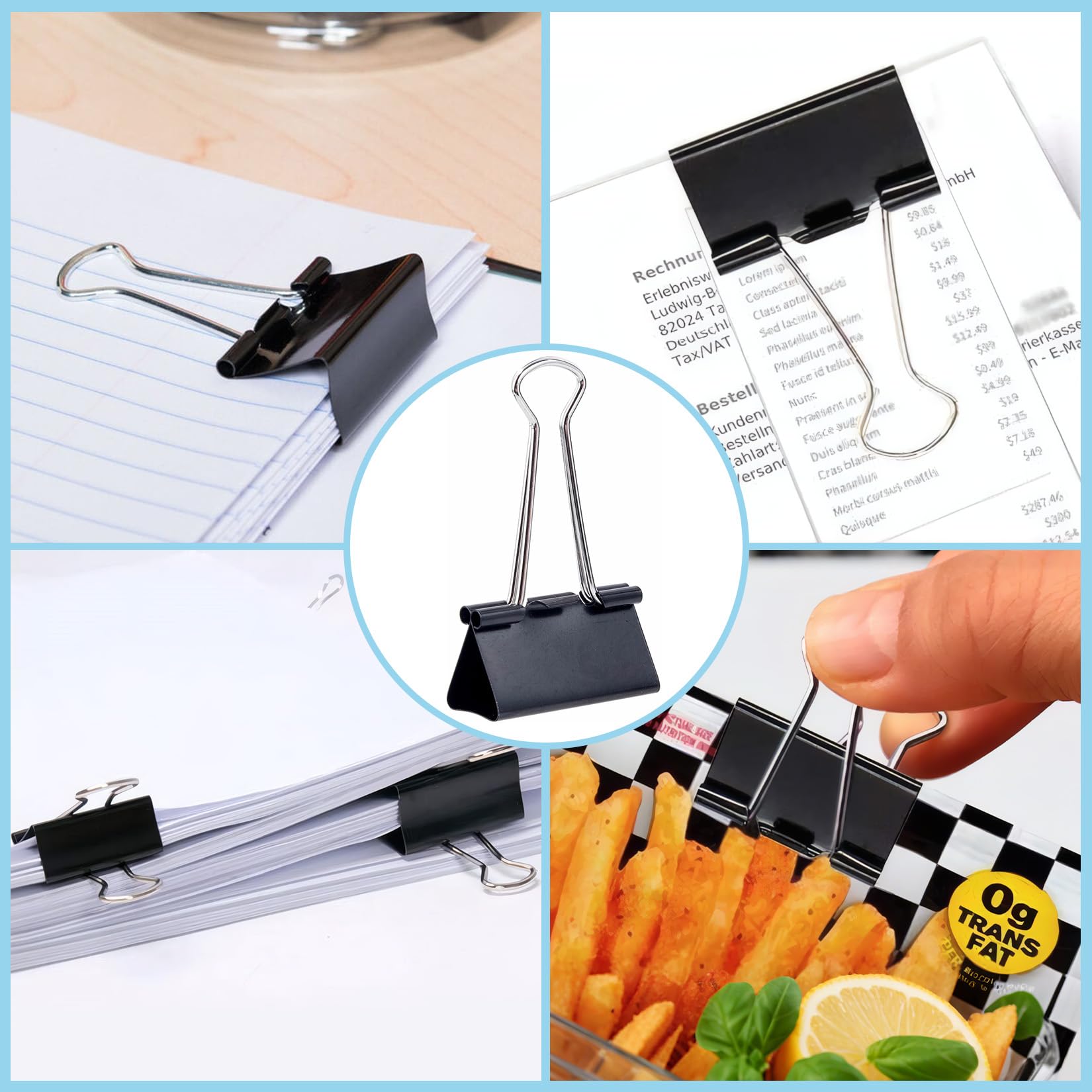 208 clip per raccoglitori di dimensioni assortite, 1,5 - 5,1 cm, morsetti per carta in metallo nero, mini/piccoli/medi/grandi, 6 misure in 6 scatole, clip per ufficio per casa/scuola