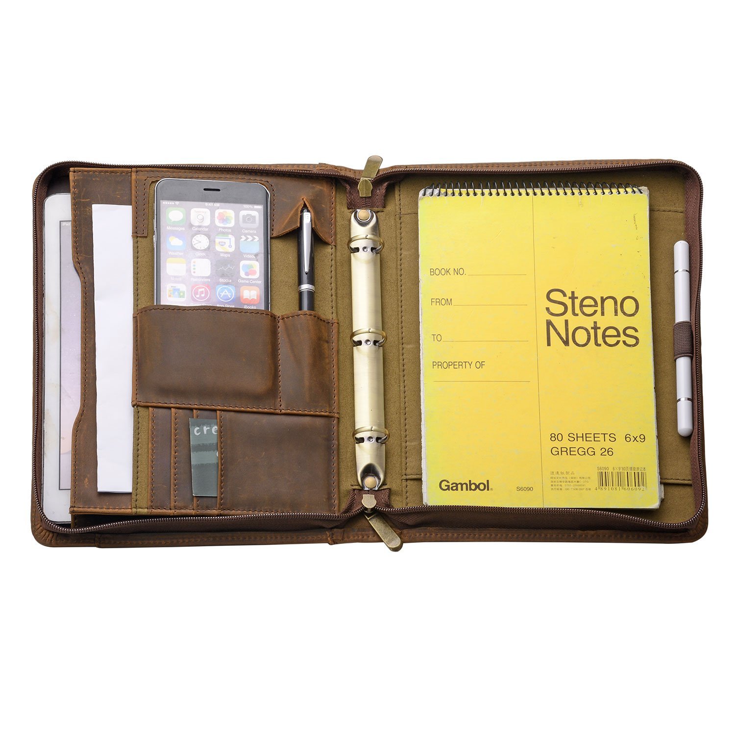 Zipper Organizer Binder Portfolio, Tablet Folio with 3-Ring Binder for Jr Legal / A5 Paper