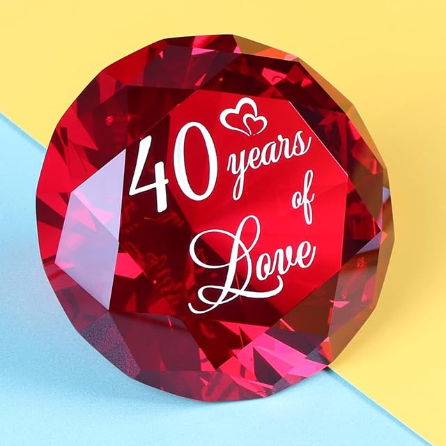 40 years Anniversary Wedding Gifts for Women Happy 40th Ruby Wedding Romantic Gifts for Wife, 40 Years of Love Presents for Couple, Red Ruby K9 Crystal Diamond Keepsake