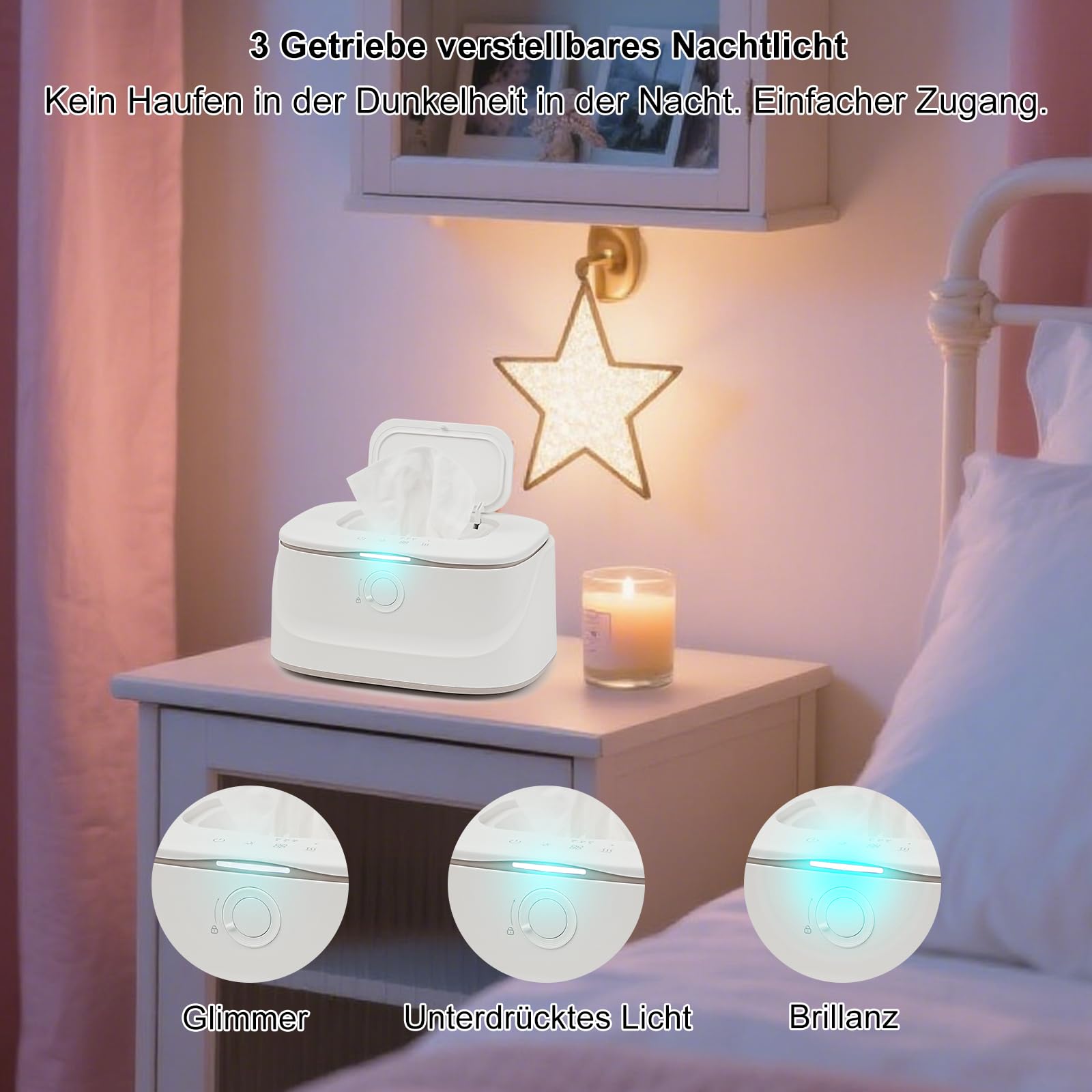 Smart Baby Feuchttücher Wärmer - DREI Temperaturen Anpassung, Kleine Nachtleuchte Weicher Augenschutz, Top-Heizung Frische Handtücher Heizung, Energiesparende Alltagsgegenstände für Babys