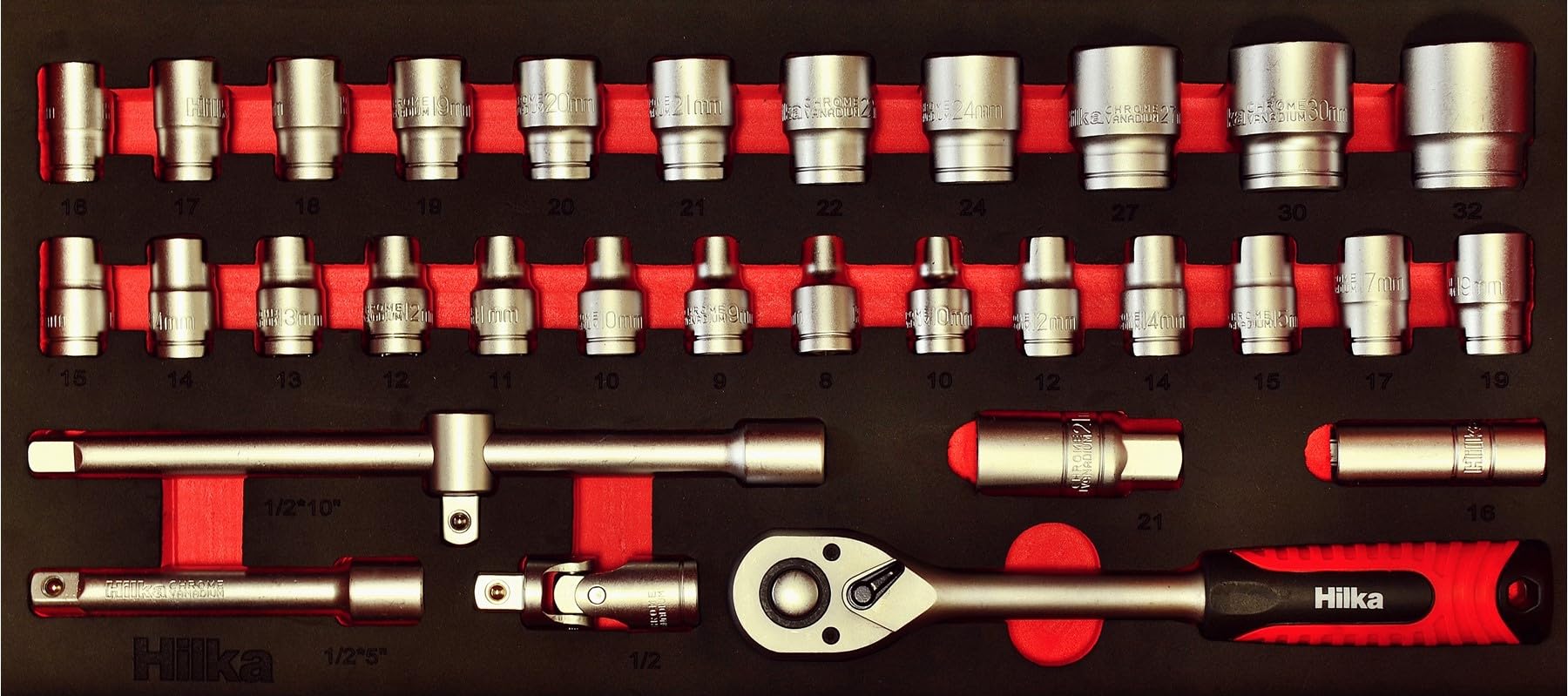 Hilka 1/2 Inch Drive Eva Metric Socket Set 32 Piece