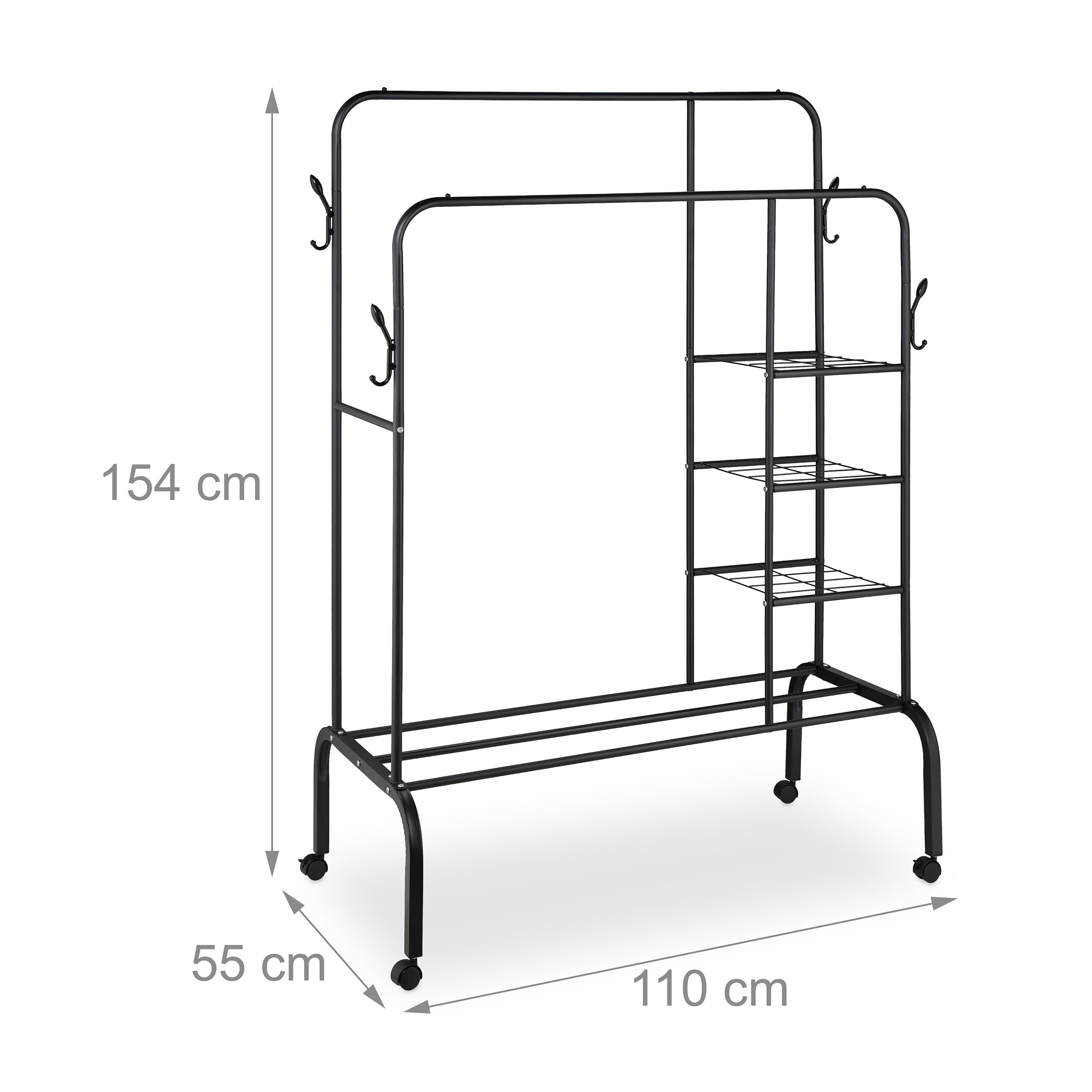 Relaxdays Appendiabiti con Rotelle, Metallo, 154x110x55 cm, Nero