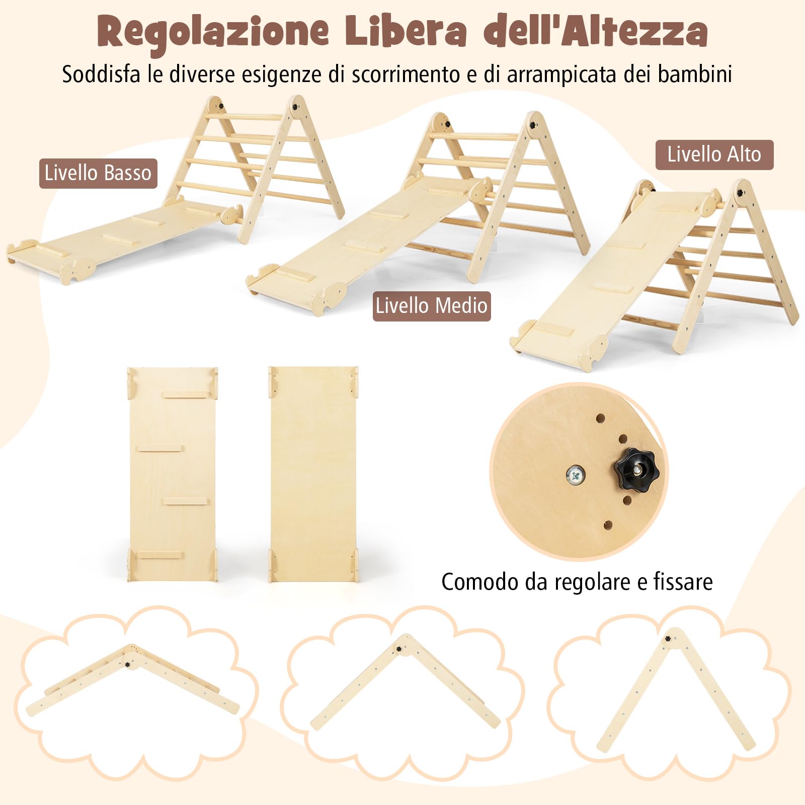 COSTWAY 7 in 1 Set da Arrampicata per Bambini, Giocattoli da Arrampicata Pieghevole con Rampa Reversibile Sgabello Convertibile Tavolo e Sedia Lavagna, 3-14 Anni (Naturale)