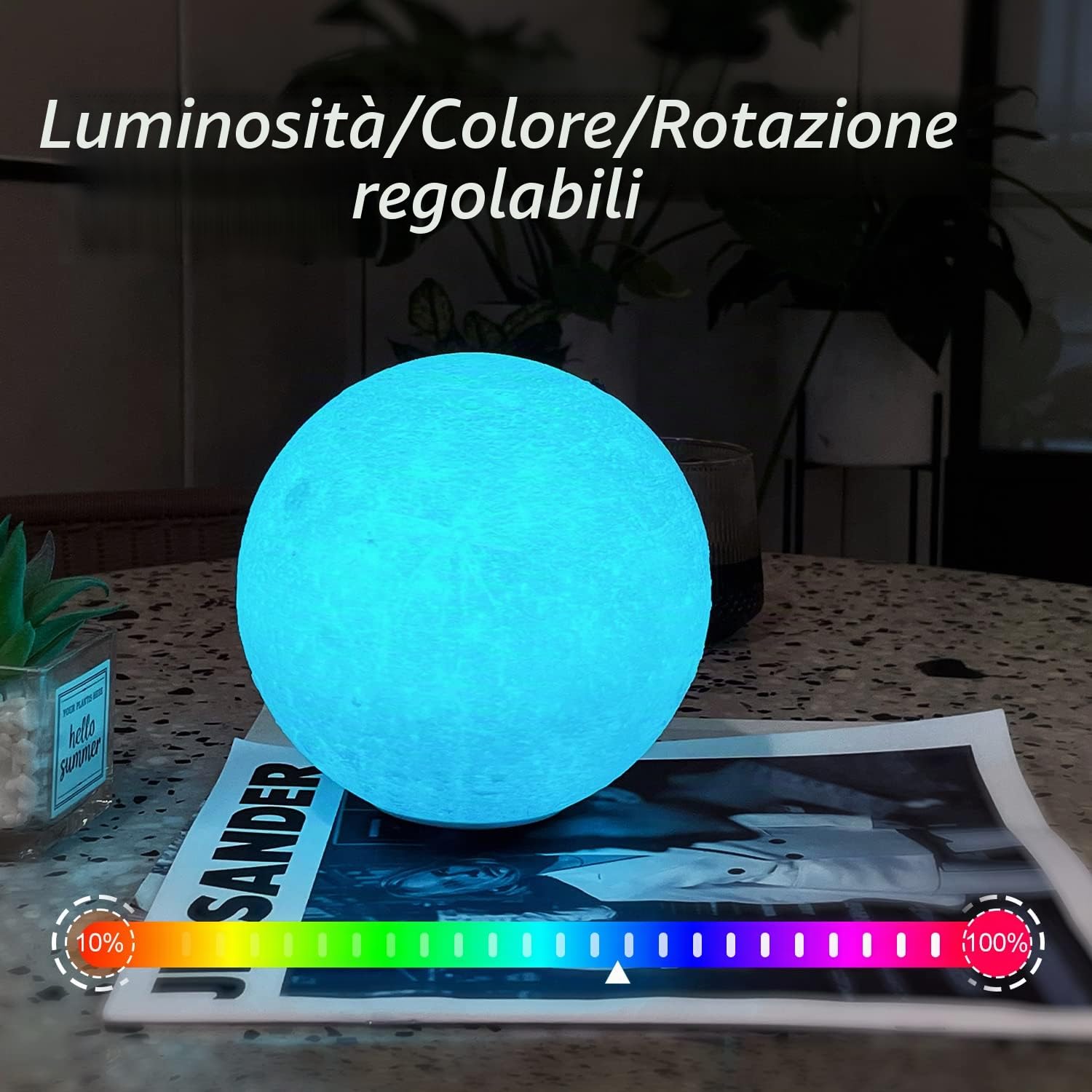 tekstap Lampada lunare con telecomando e controllo touch, 16 colori dimmerabile a 360 °, luce lunare girevole a 360 °, stampa 3D ricaricabile luce notturna regali per bambini/compleanno