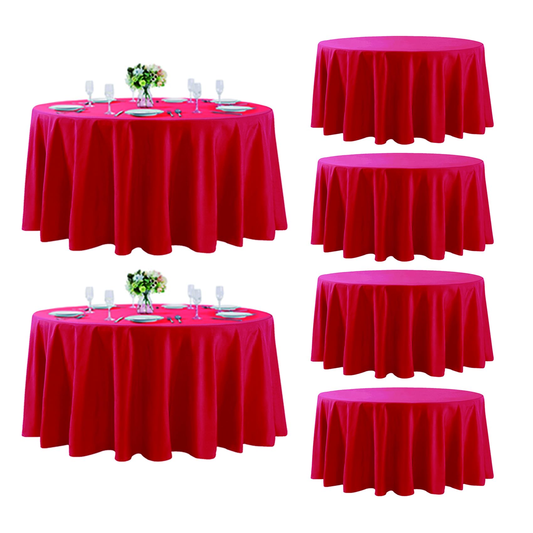 Fokitut 6 Pack Round Tablecloth, 108 Inch, Stain Resistant and Wrinkle Polyester Table Cloth, Fabric Table Cover for Kitchen Dining, Wedding, Party,