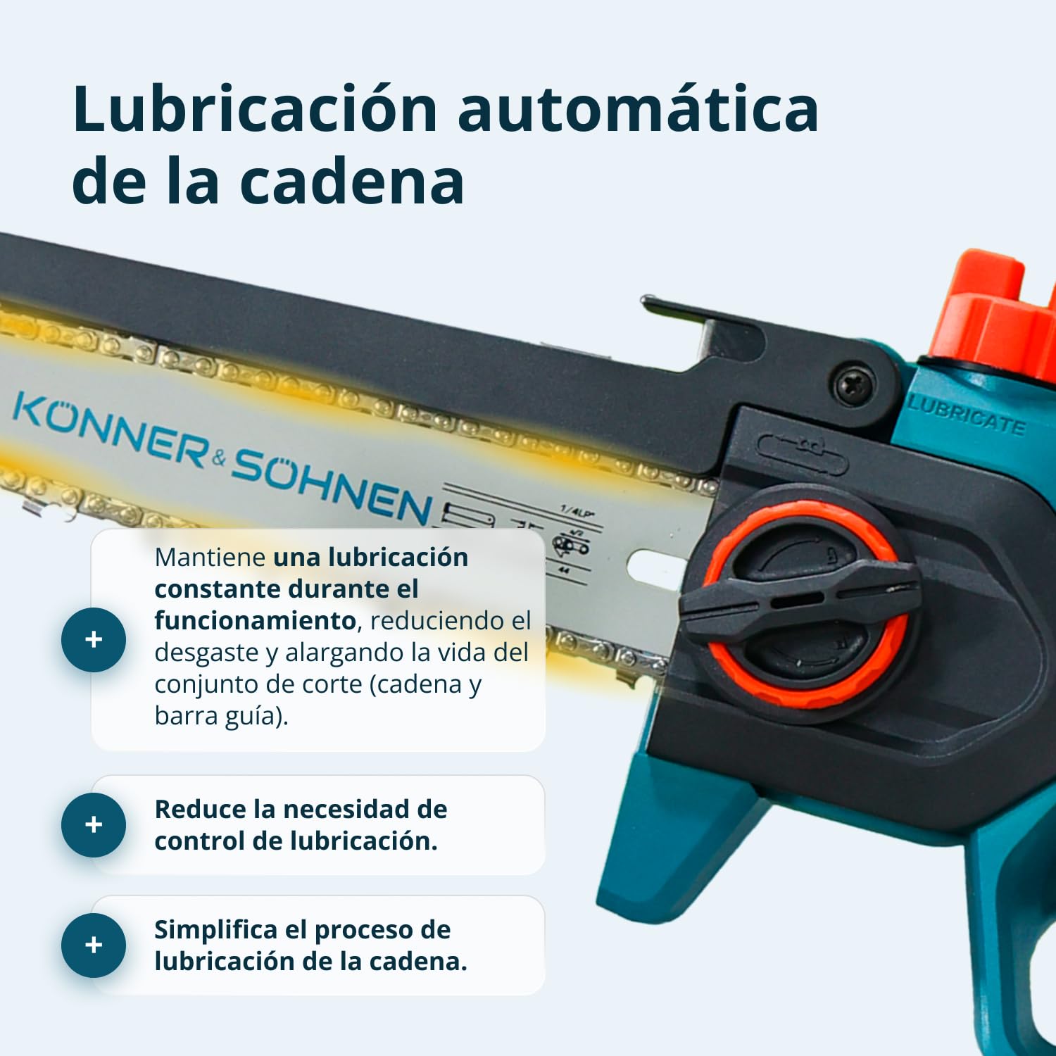 K&S Könner&Söhnen KS MCS20V-8 Case - Minimotosierra con batería de 8 pulgadas, motosierra eléctrica de mano con lubricación automática de cadena, sierra con batería de una sola mano con cargador de