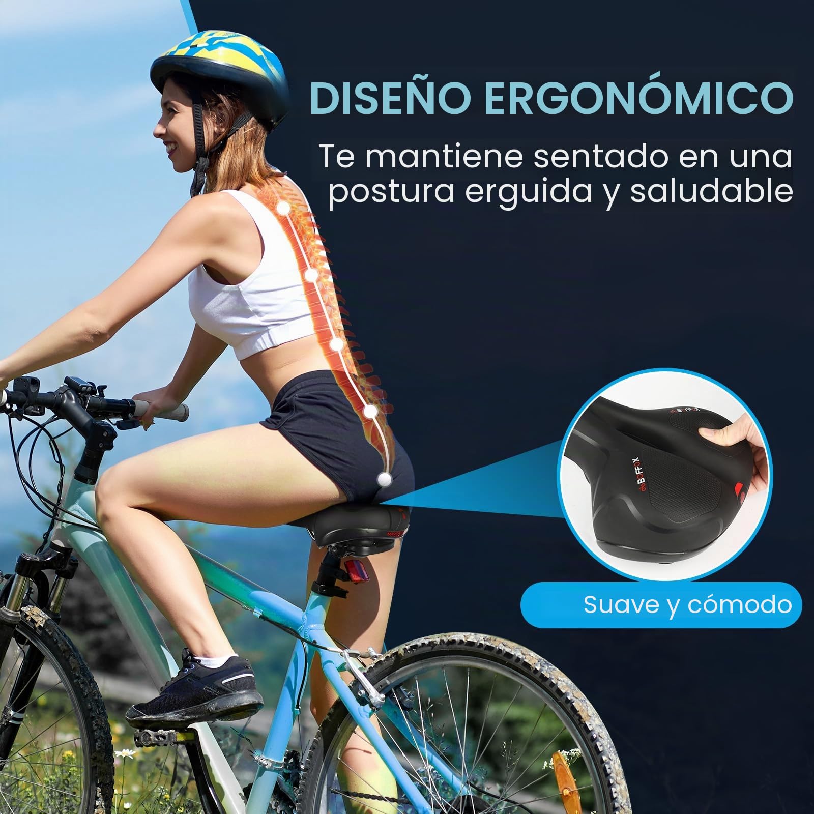 Sillín de Bicicleta para Hombre y Mujer con cómodo y Suave Espuma viscoelástica de Gel ergonómico, cómodo Asiento de Bicicleta para MTB, Bicicleta de Carretera, Trekking