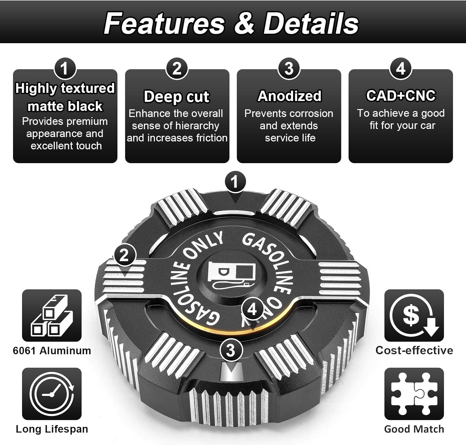 Black Gas Tank Cap 6061 Aluminum Fuel Caps Compatible with Can Am Maverick R/R Max 2024-2025