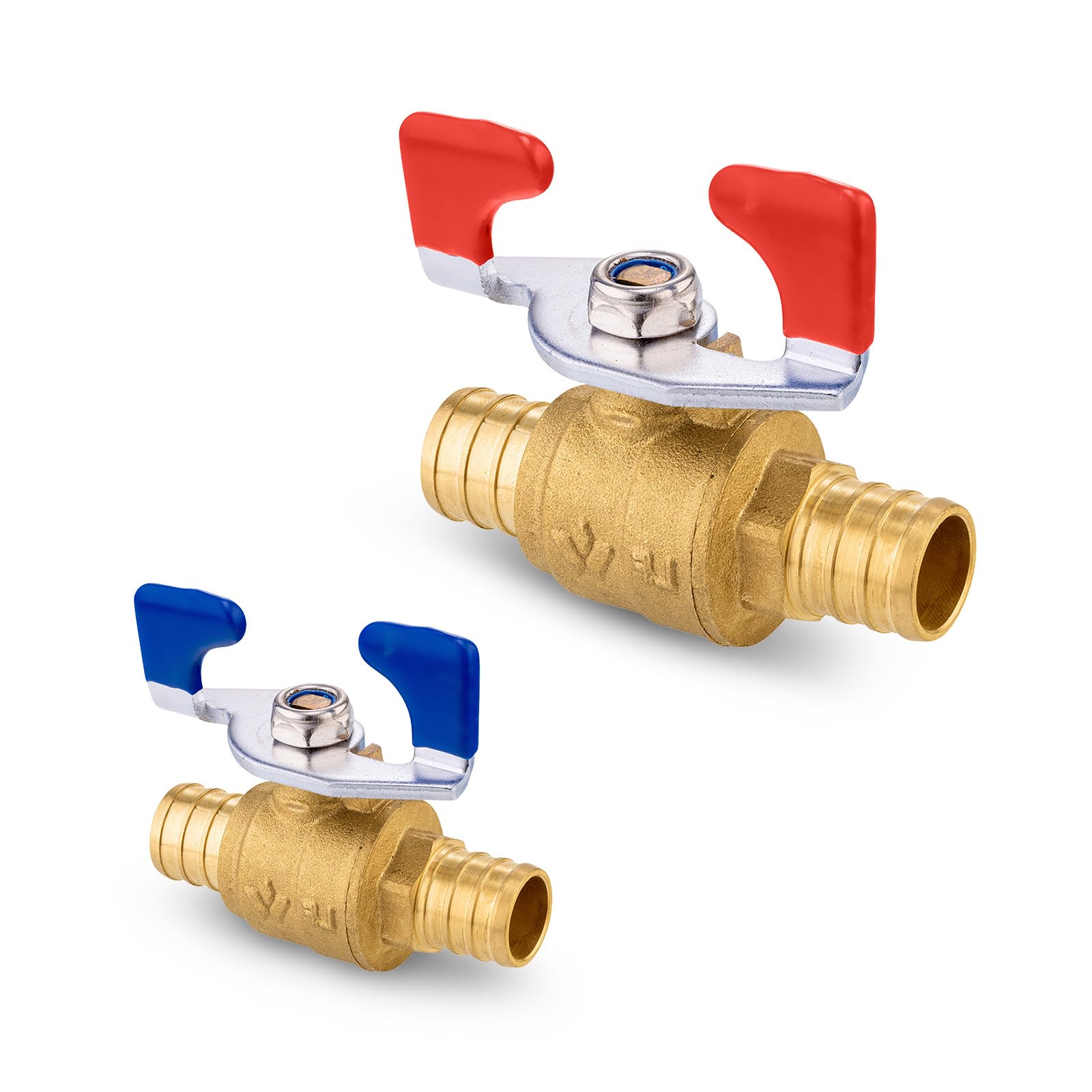 Lot de 2 robinets à boisseau sphérique, 1,9 cm, vanne d'arrêt Pex avec poignée papillon, robinet à boisseau sphérique Pex B en laiton pour tuyau d'eau, air, carburant, huile, certifié UPC