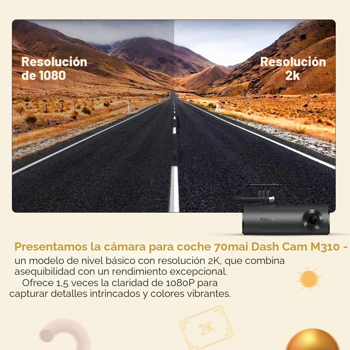 70mai Dash Cam M310, cámara de salpicadero para coches 1296P QHD, cámara de salpicadero inteligente frontal integrada con WiFi, gran angular de 130°, WDR, visión nocturna, grabación en bucle, monitor