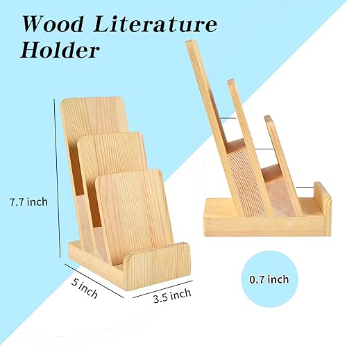 Miniatura 2 de DOSTATNI Soporte de madera de pino de 3 niveles, soporte de exhibición de folletos, organizador de folletos triple, soporte para postales y