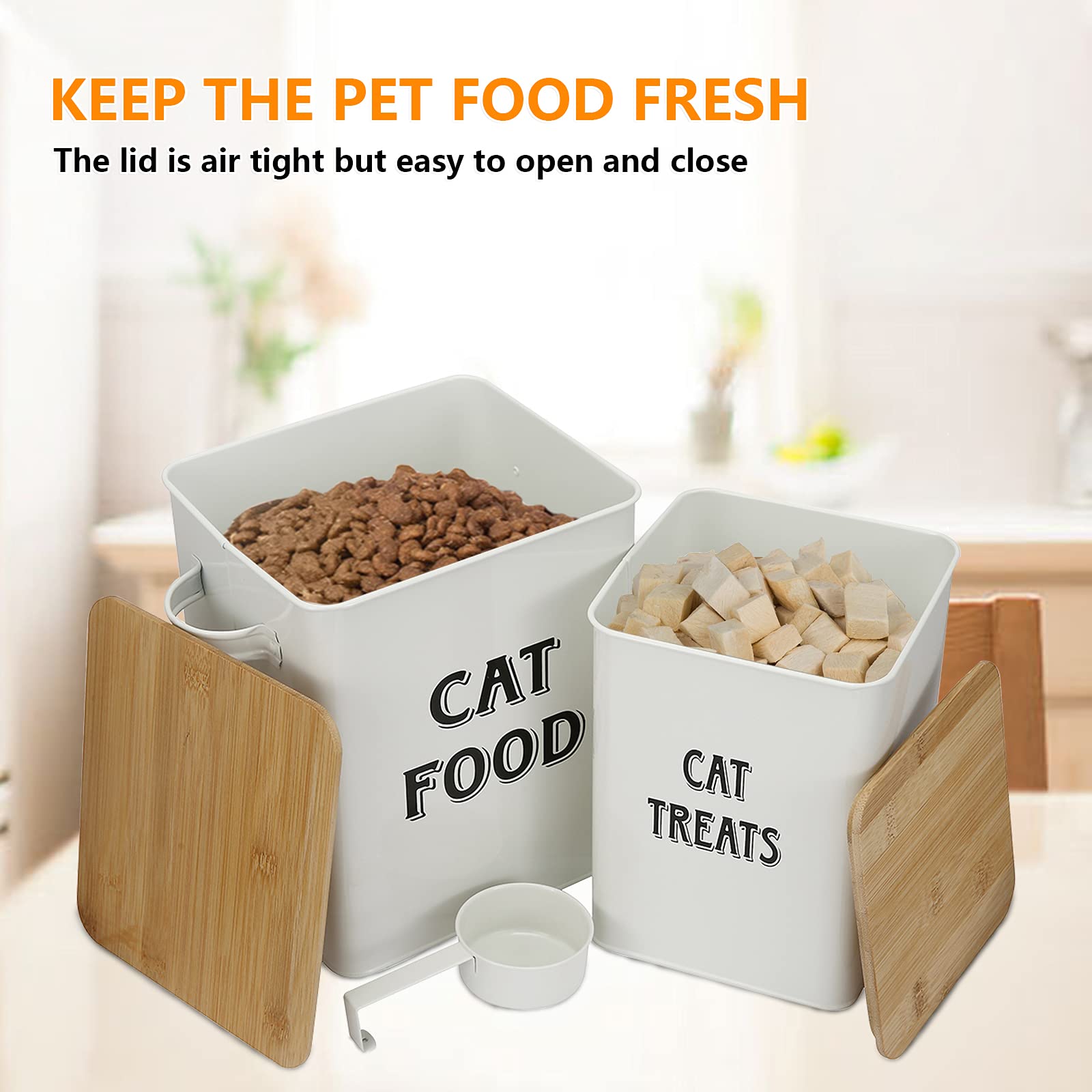 Morezi Set di contenitori per alimenti per animali domestici-con coperchio sigillato e cucchiaio, scatola per cibo per gatti, usata per conservare cibo per gatti e snack per gatti-Bianco