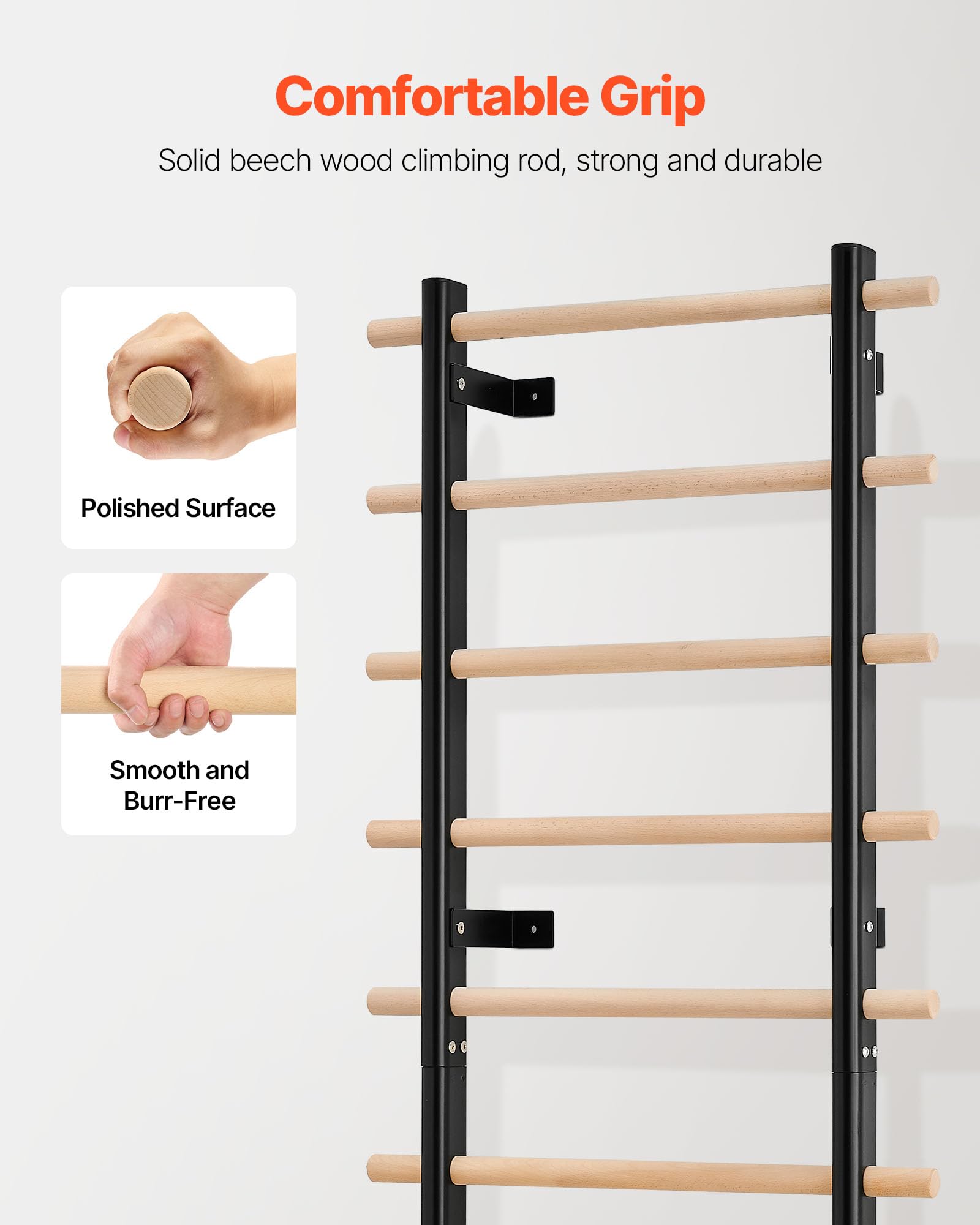 VEVOR Échelle Suédoise Murale En Bois – 10 Barreaux – 99,8 Kg – Avec Anneaux, Balançoire, échelle De Corde – Pour Enfants Et Adultes