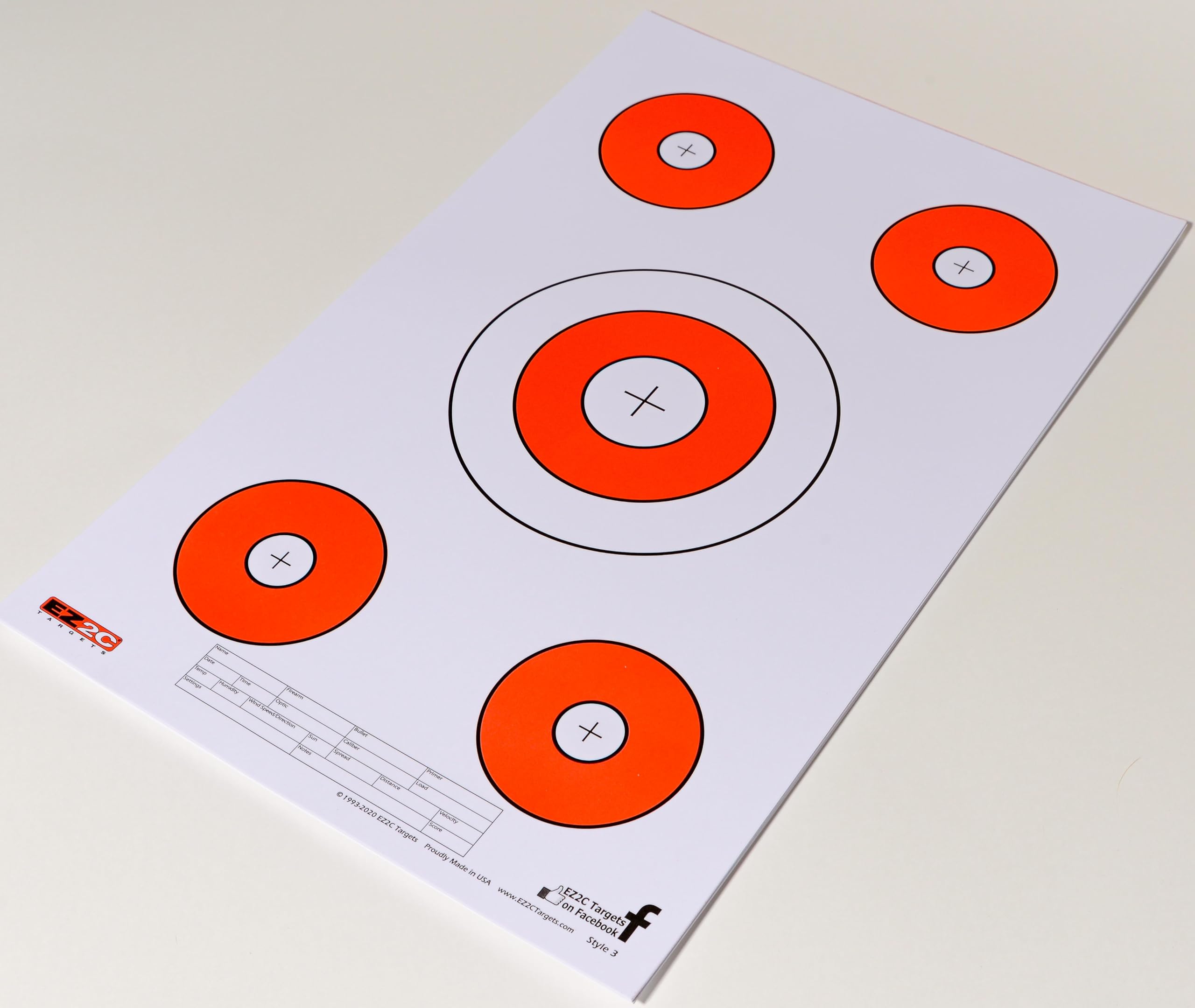 EZ2C Hi Visibility Target Paper for Gun Shooting Range, Compatible with Handgun, Rifle and Pistol, Made in USA Tear-Off Pad of 25 (11"x17") Five Bullseyes per Sheet