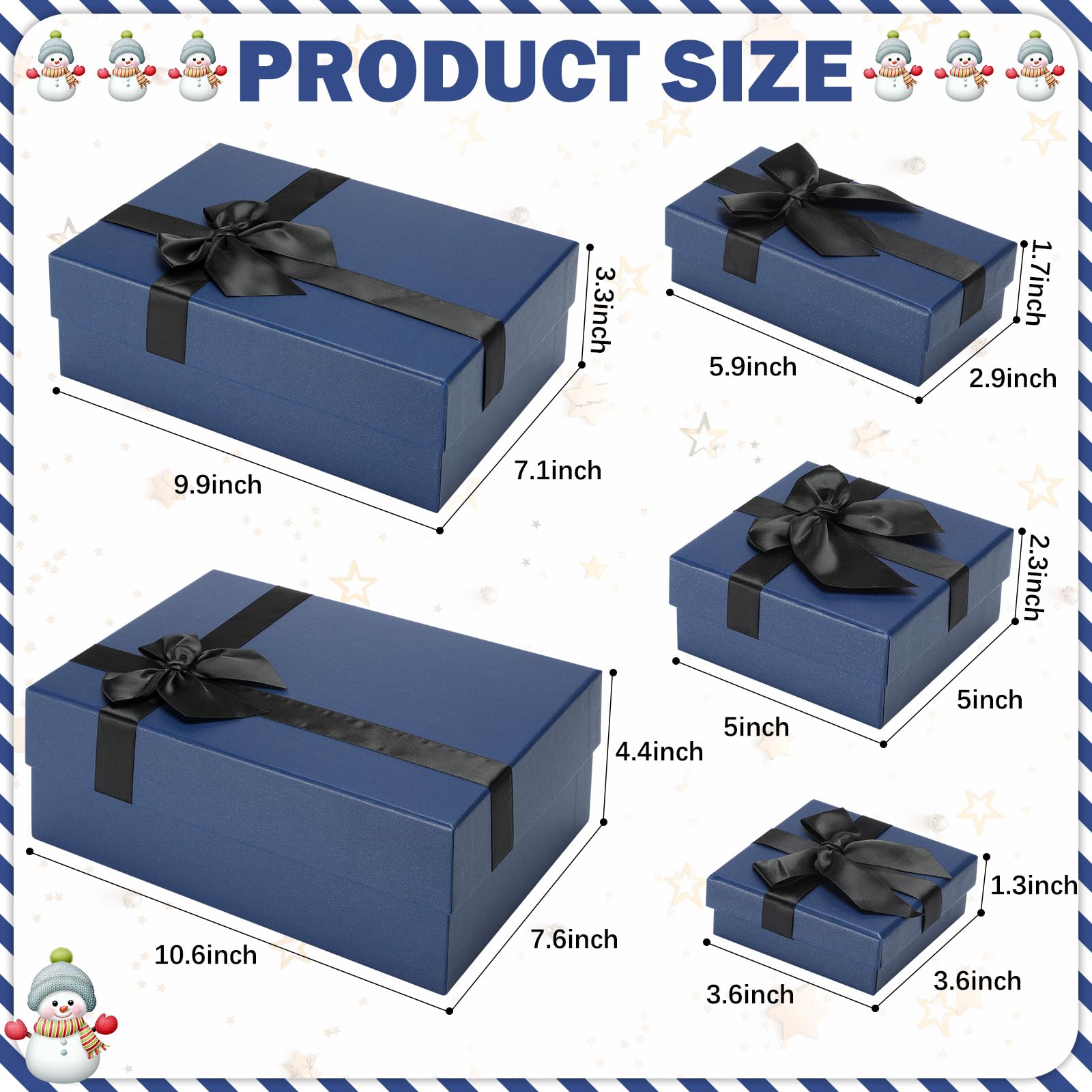 Tenceur Weihnachts-Geschenkboxen mit Deckel, verschiedene Größen, Geschenkboxen für Geschenke, Box mit Band für Geburtstage, Hochzeiten, Einweihungen, Jubiläen, Valentinstag, Blau, 5 Größen, 10 Stück