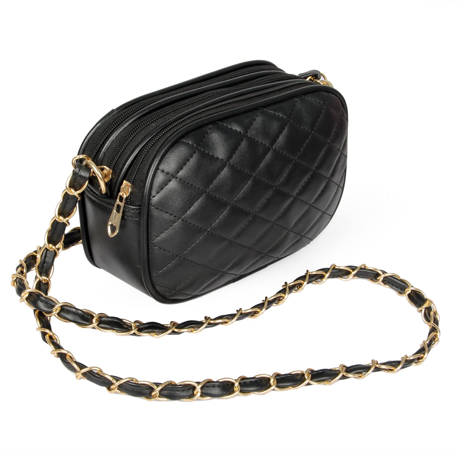 Round Crossbody Bag,Side Sling Bag for Women and Girls,Latest Stylish Shoulder Bag Ladies with Chain (Black)-image-0
