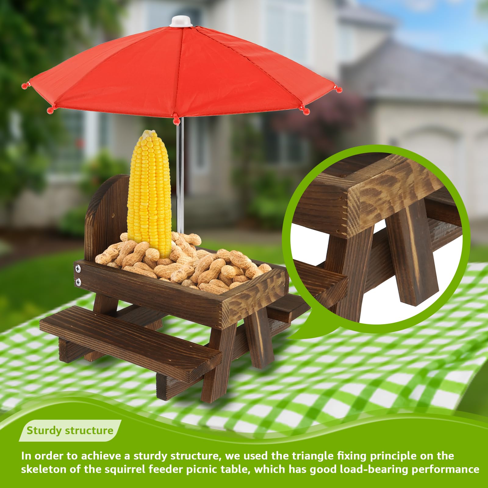 Squirrel Feeder for Outdoor Funny Squirrel Feeding Table with Umbrella and Corn Cob Holder,Great Outdoor Wildlife Feeding Station Encouraging Squirrels to your Garden - Image 3