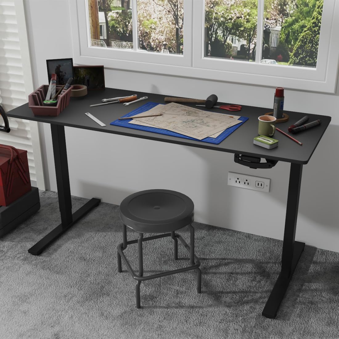 Spacetronik Schreibtisch Höhenverstellbar Manuell Stehtisch | 100x60 cm Tischplatte, 72-109,5 cm Höhenverstellbar, Manuelle Kurbel, 40 kg Tragkraft, Stahlrahmen und Spanplatte