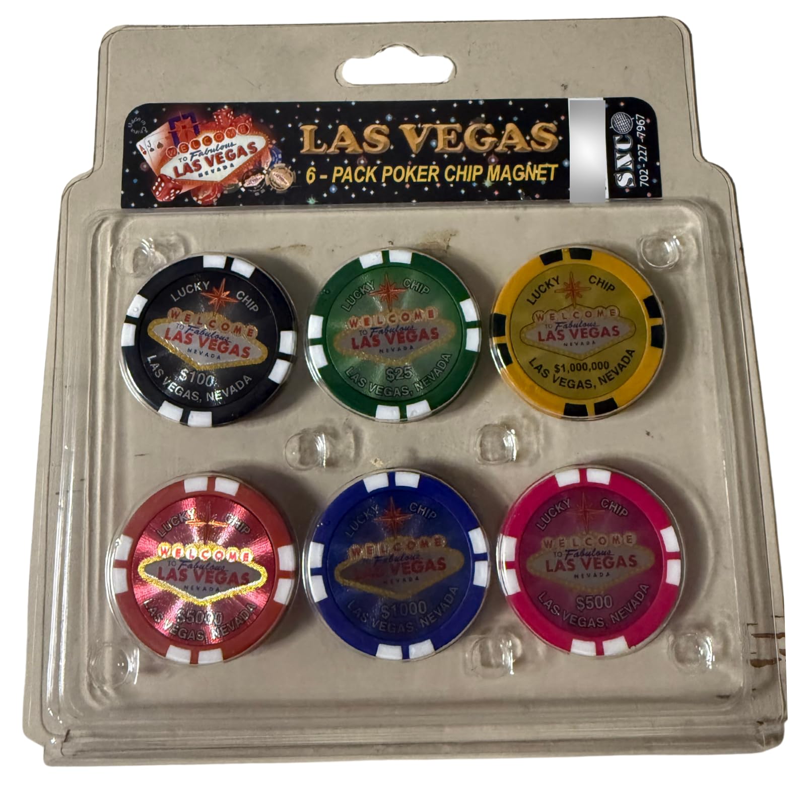 Las Vegas Poker Chip Magnets – Set of 6 Colorful Casino-Style Fridge Magnets | Poker Night Gifts, Game Room Decor, Souvenirs